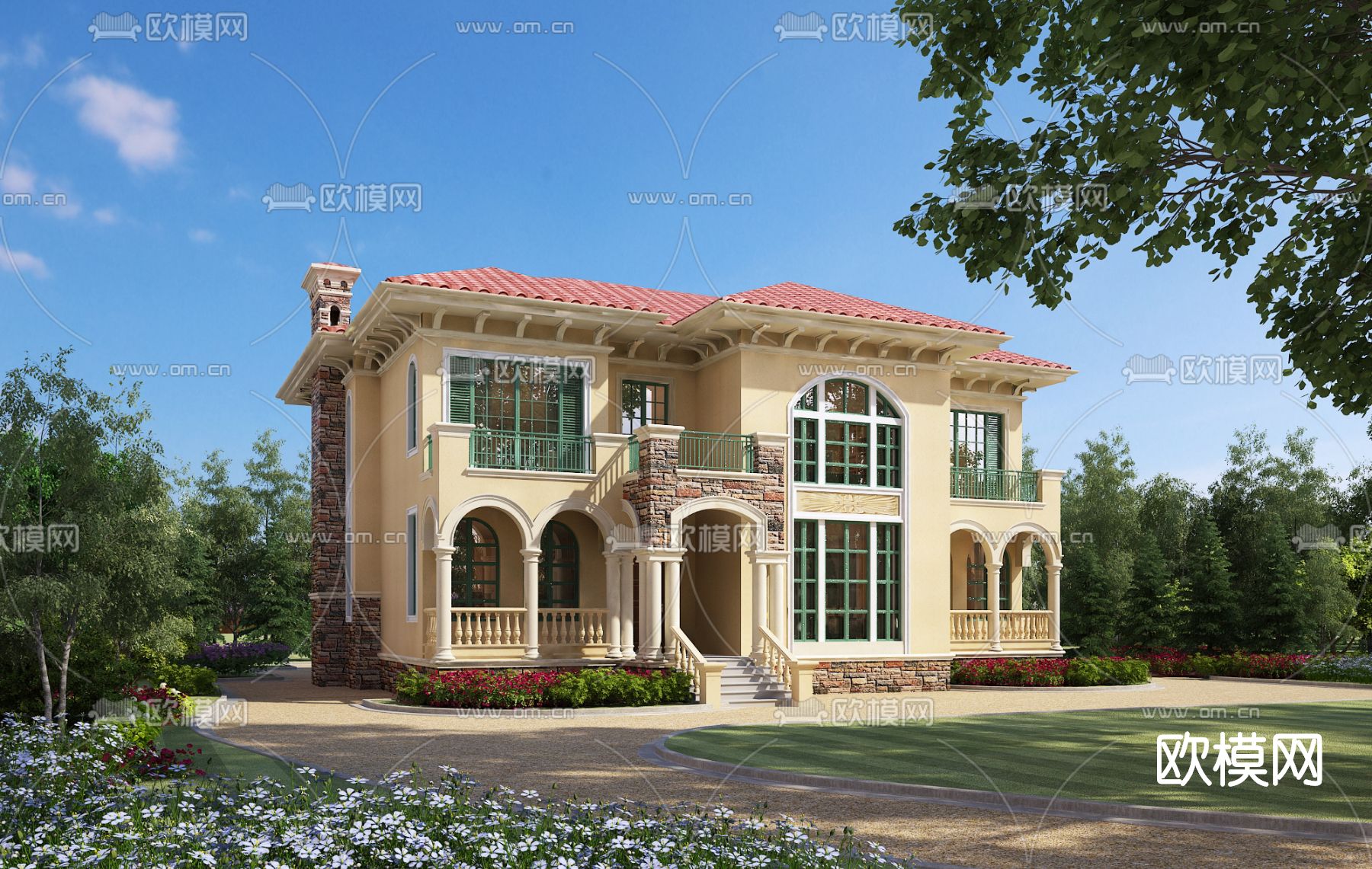 欧式别墅外观su模型下载（渲染图1）