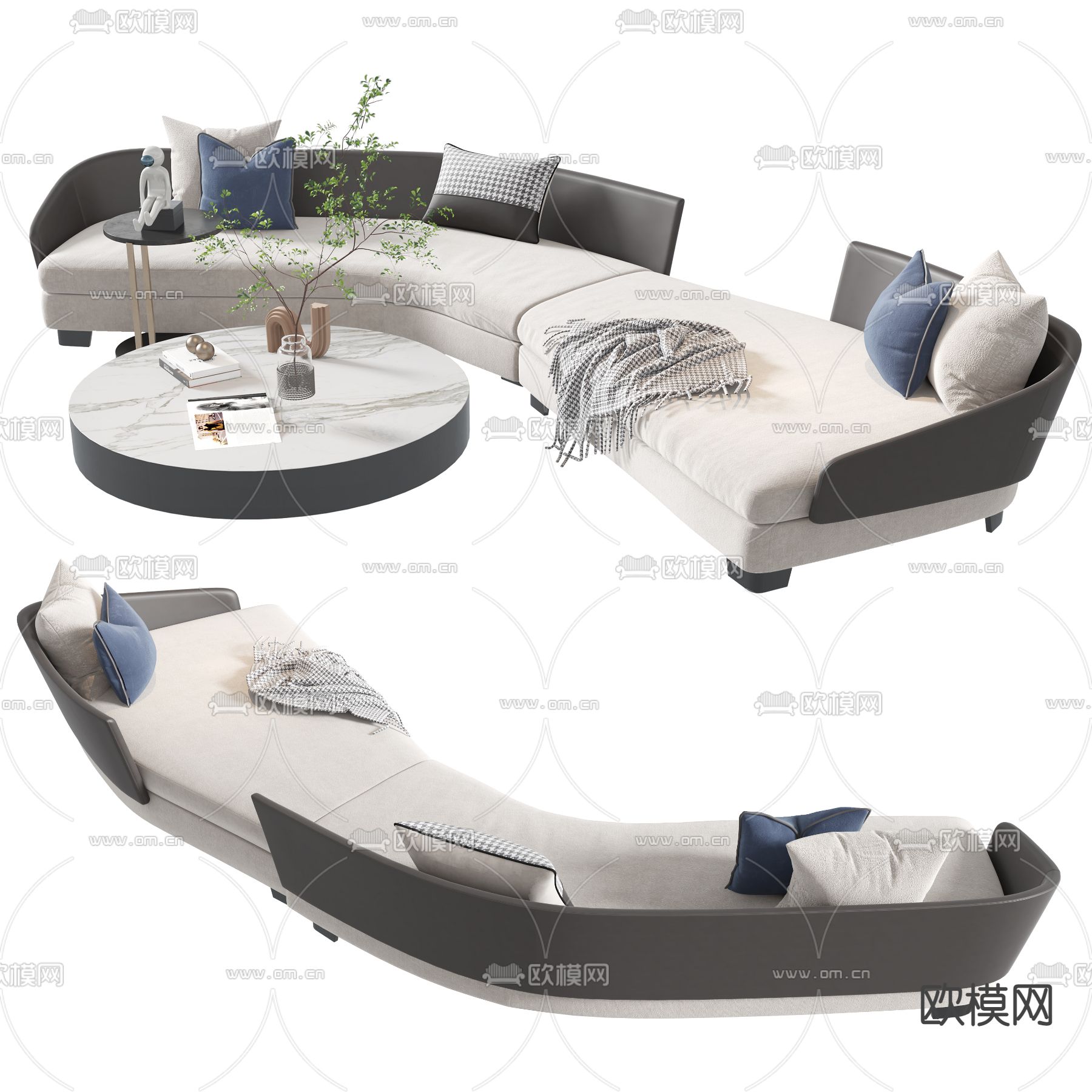 现代布艺弧形沙发3d模型下载