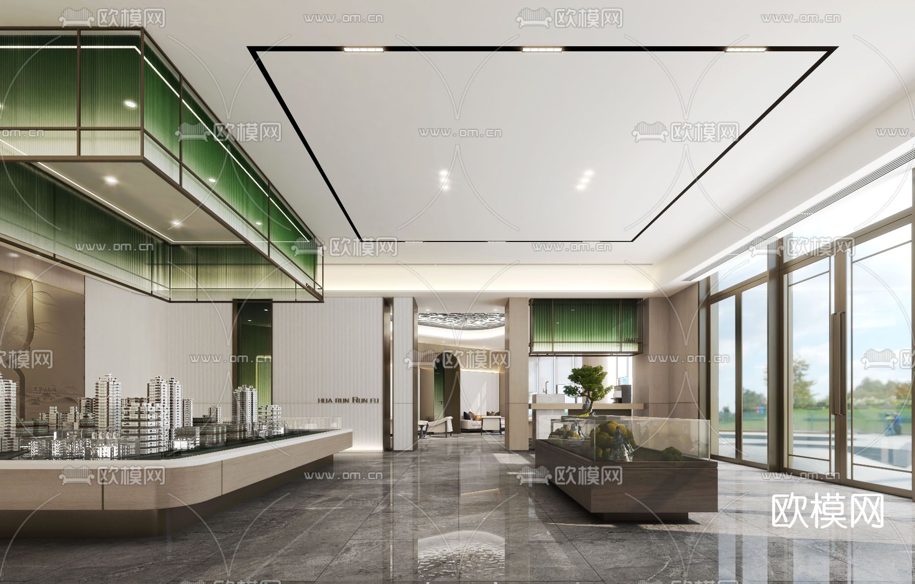 现代售楼处沙盘区3d模型下载（渲染图3）