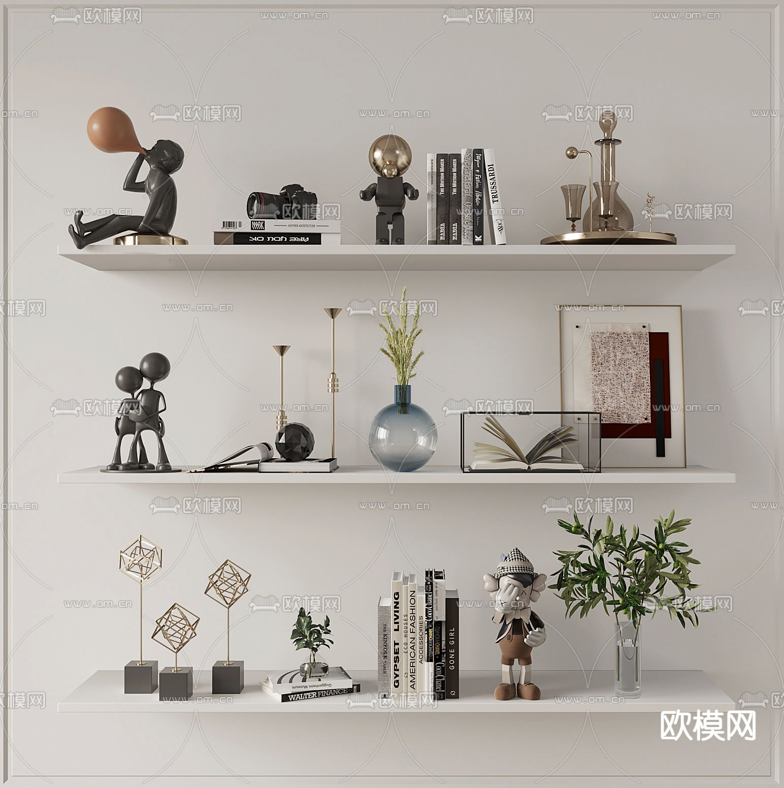 现代书籍雕塑花瓶摆件3d模型下载