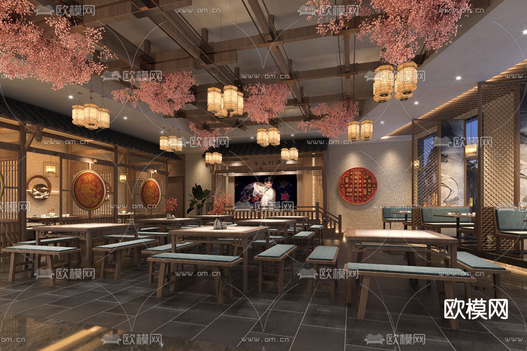 中式轻奢餐厅3d模型