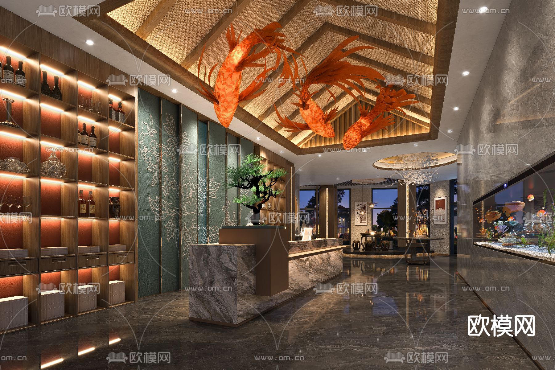 中式轻奢餐厅3d模型