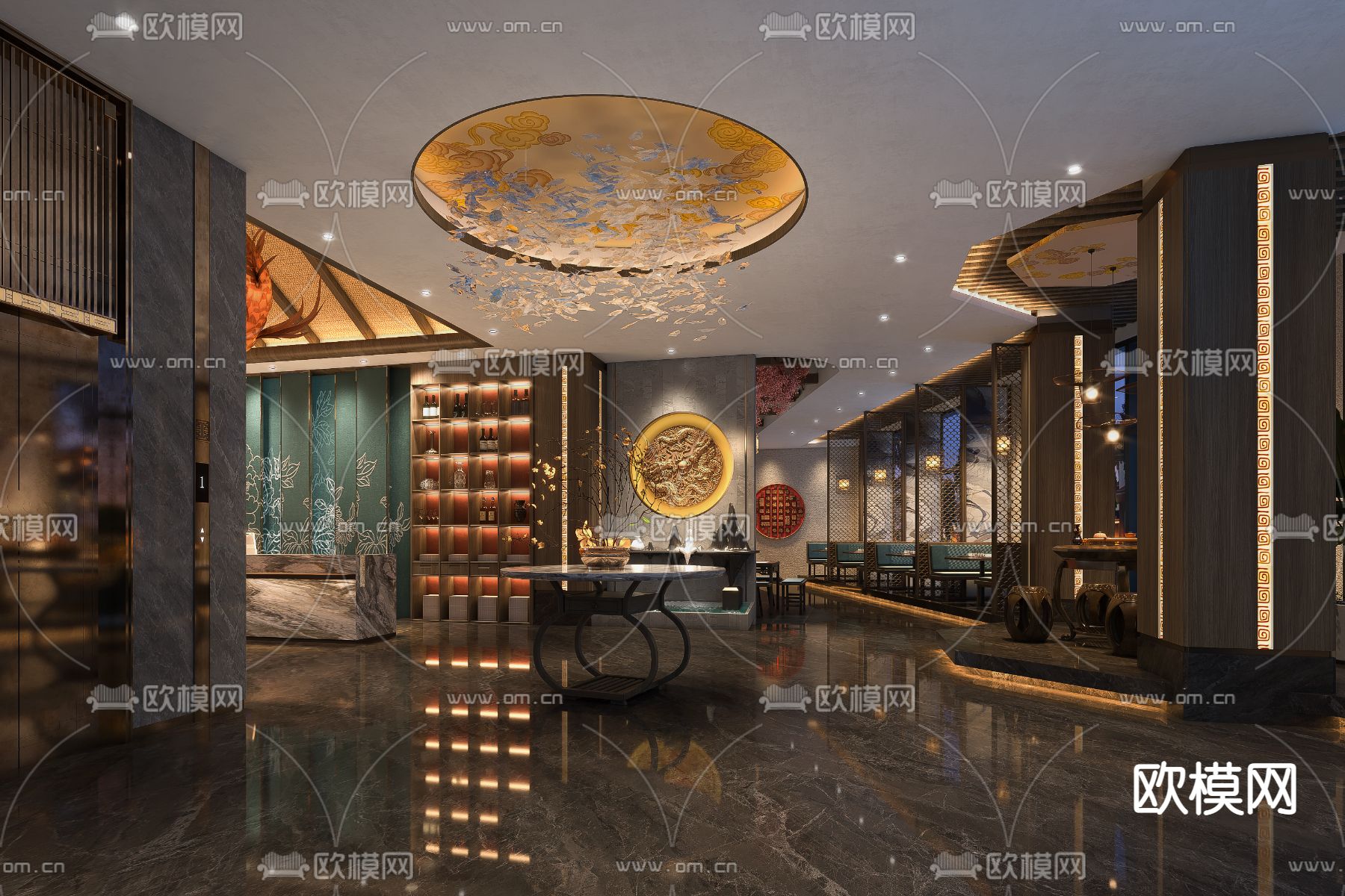 中式轻奢餐厅3d模型