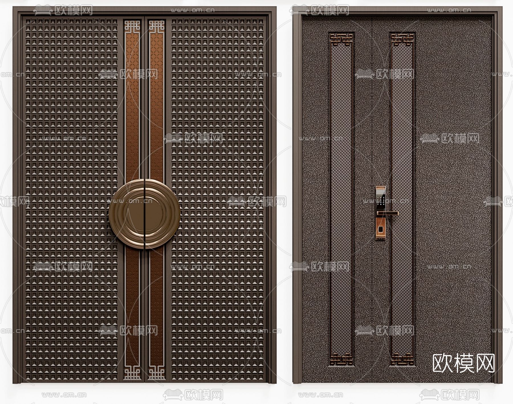 新中式单开门房门双开门3d模型下载（渲染图2）