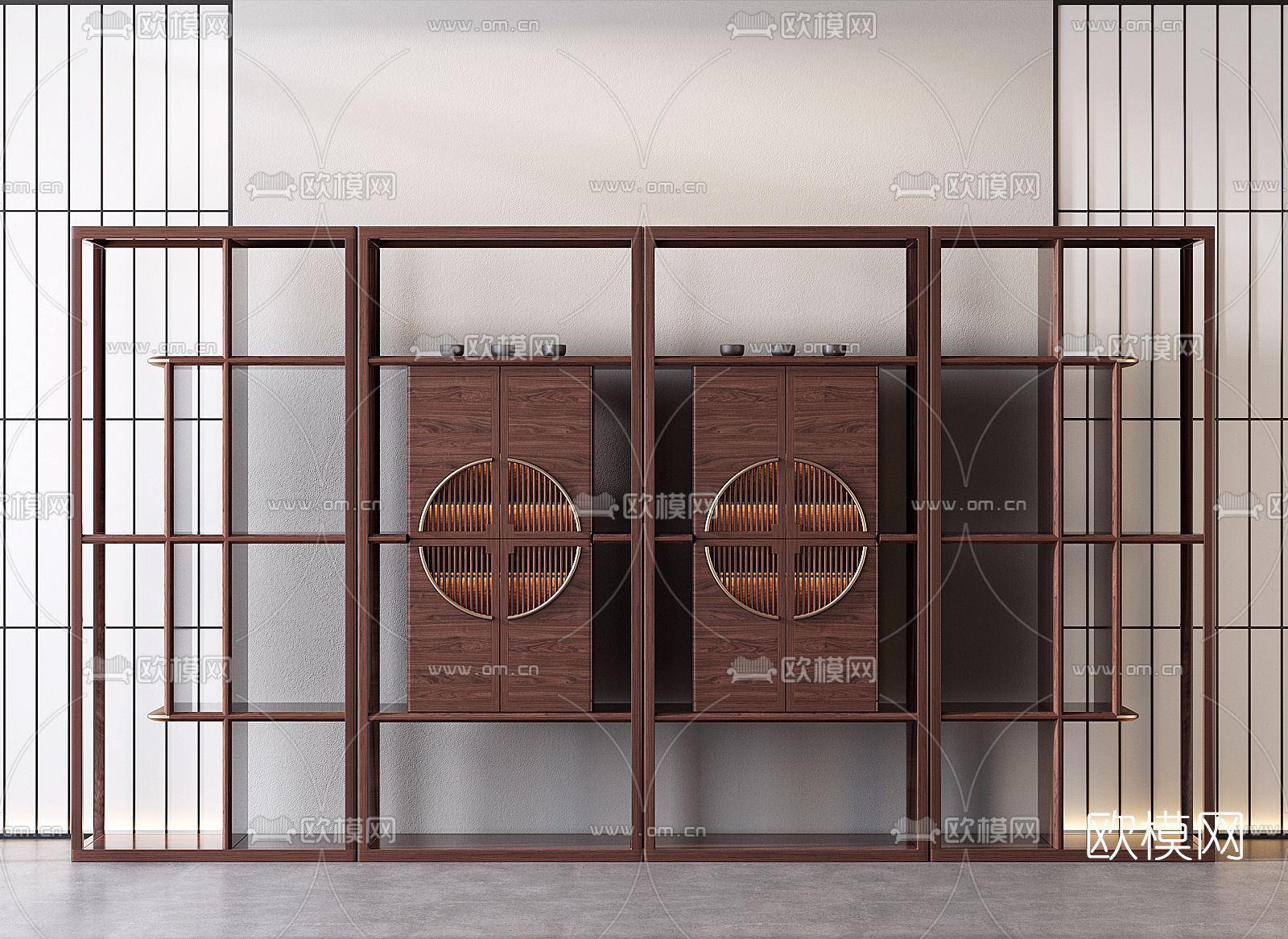 新中式木质博古架3d模型下载