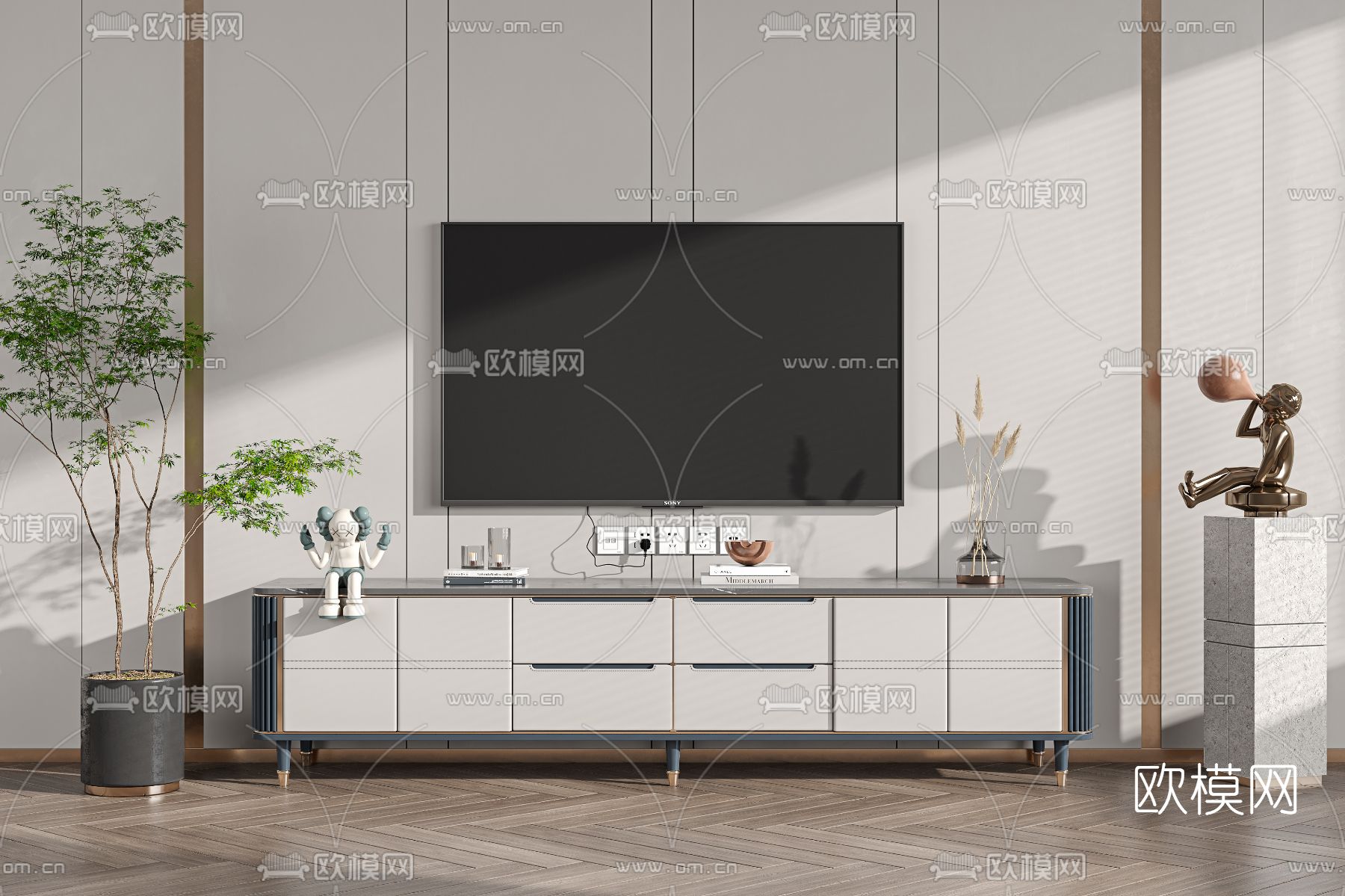 现代轻奢电视柜3d模型下载（渲染图1）