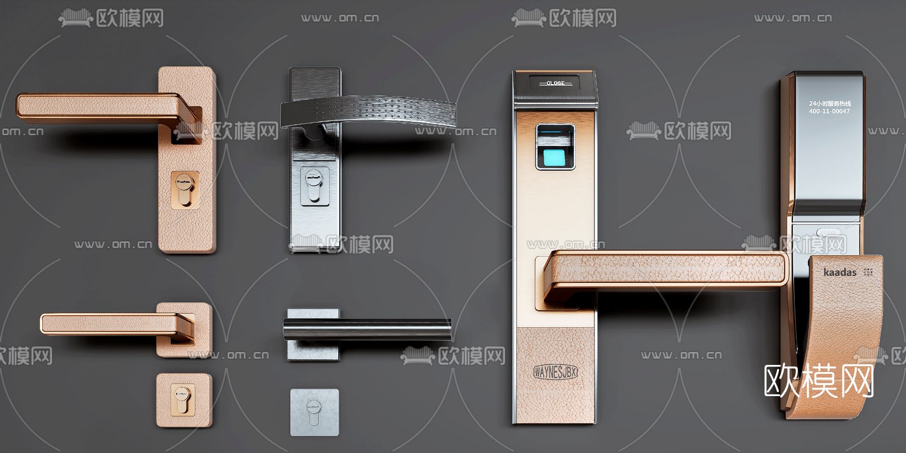 现代智能锁密码锁指纹锁门把手3d模型下载（渲染图2）