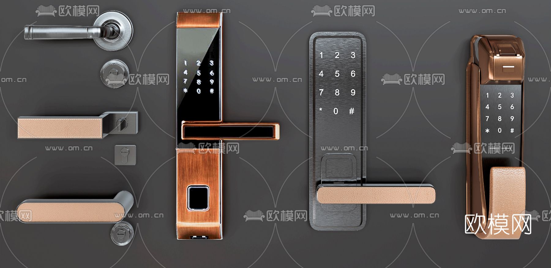 现代智能锁密码锁指纹锁门把手3d模型下载（渲染图3）