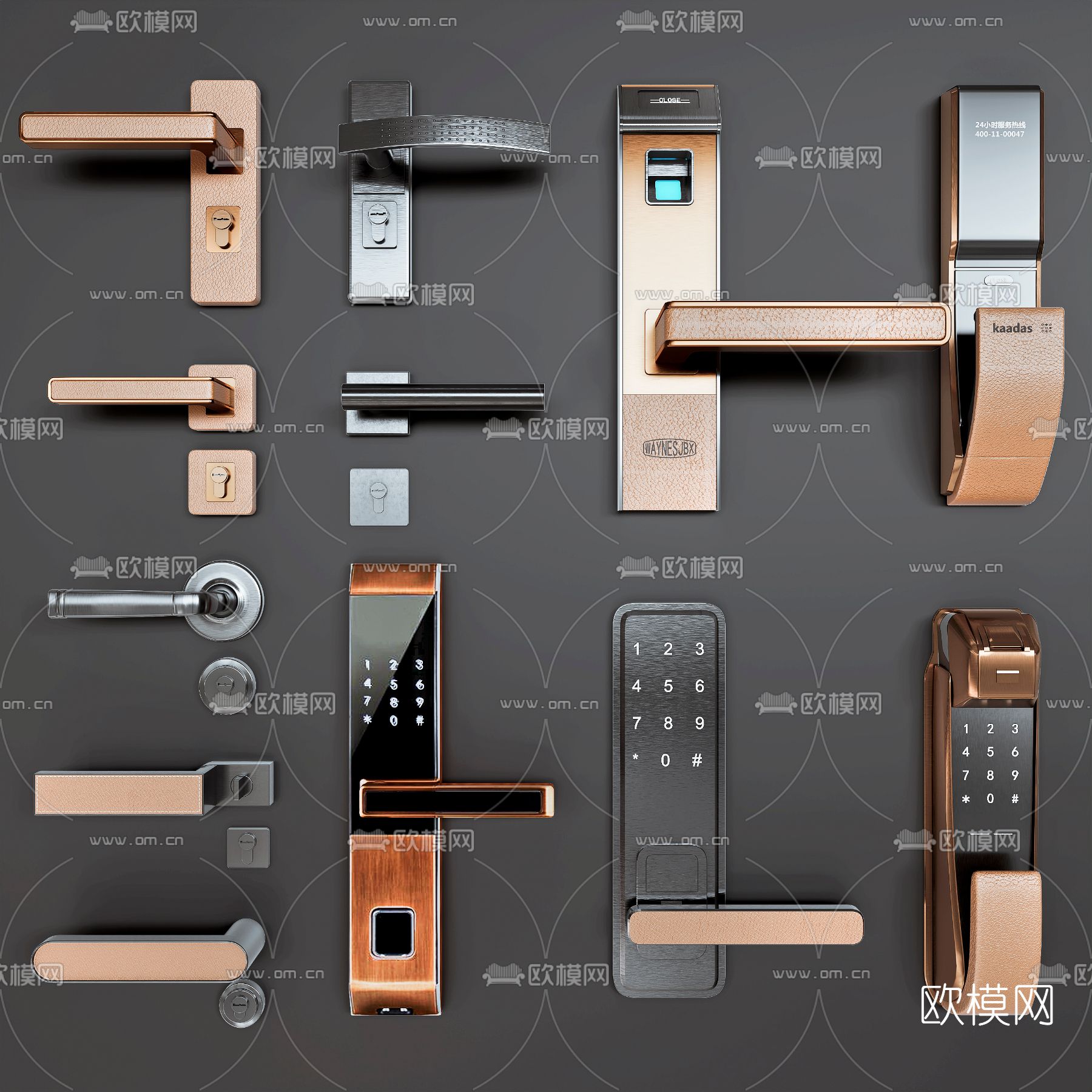 现代智能锁密码锁指纹锁门把手3d模型下载（渲染图1）