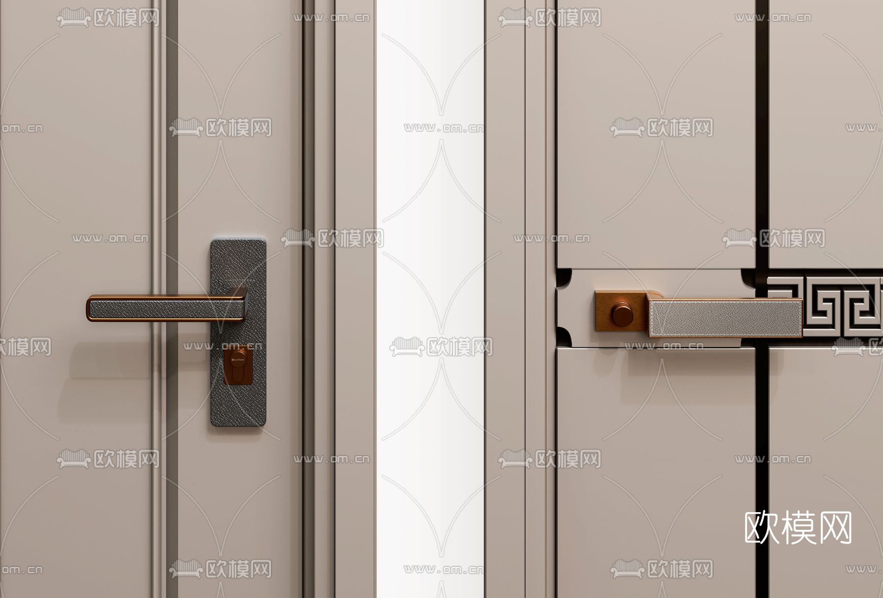 新中式单开门房门双开门3d模型下载（渲染图4）