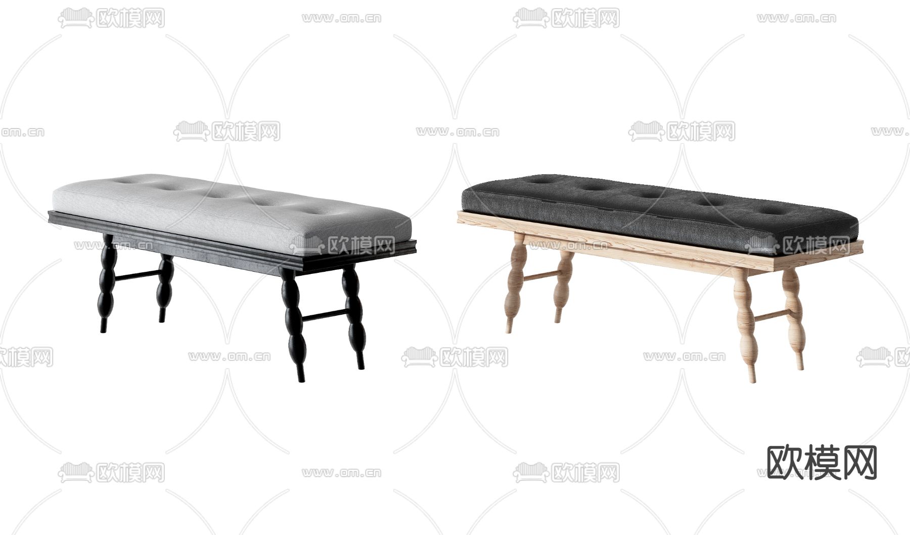 美式布艺床尾凳3d模型下载