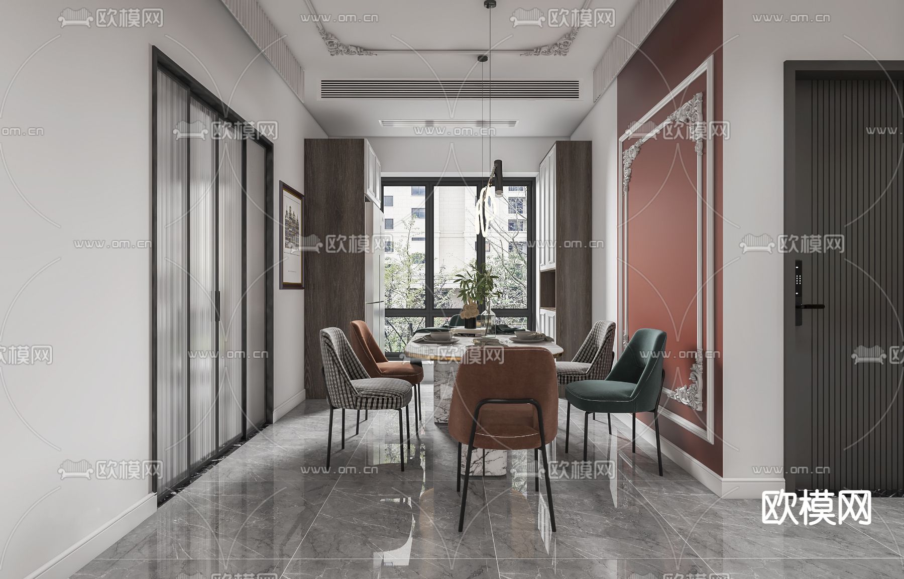 简欧客餐厅3d模型下载（渲染图1）