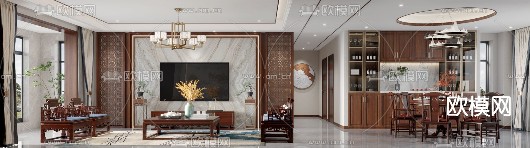中式客餐厅3d模型