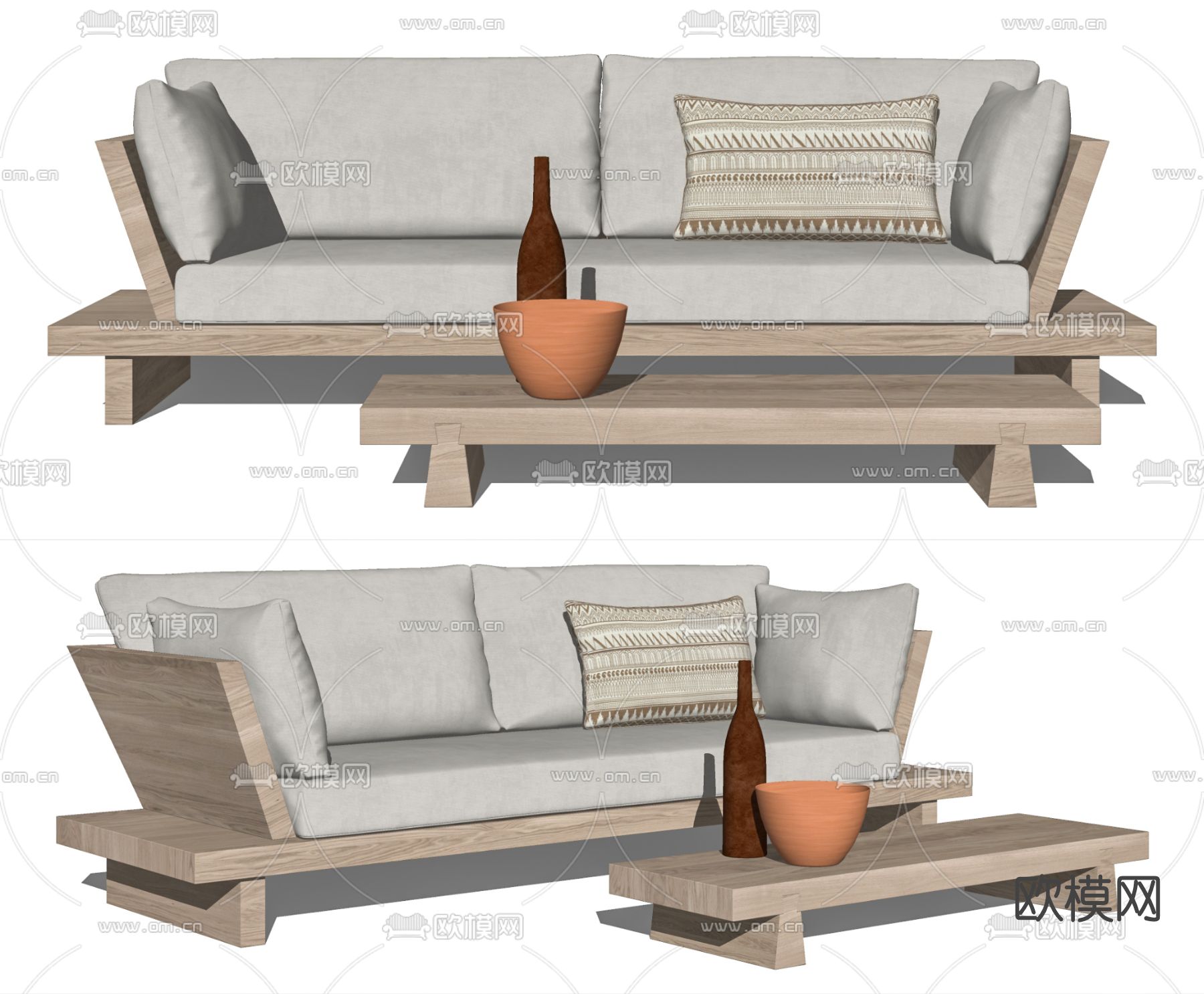 侘寂风布艺多人沙发su模型