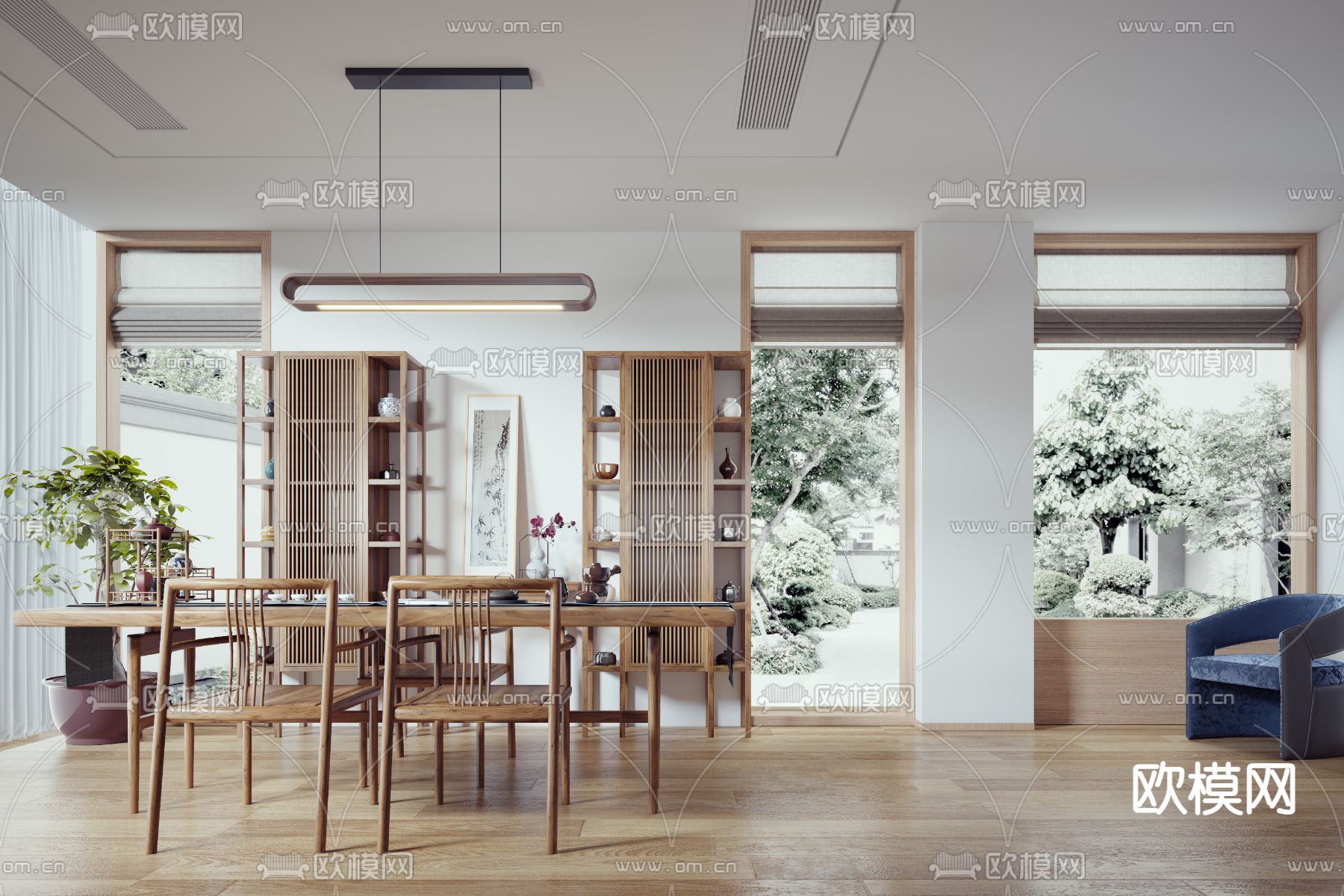 新中式茶室3d模型下载（渲染图1）