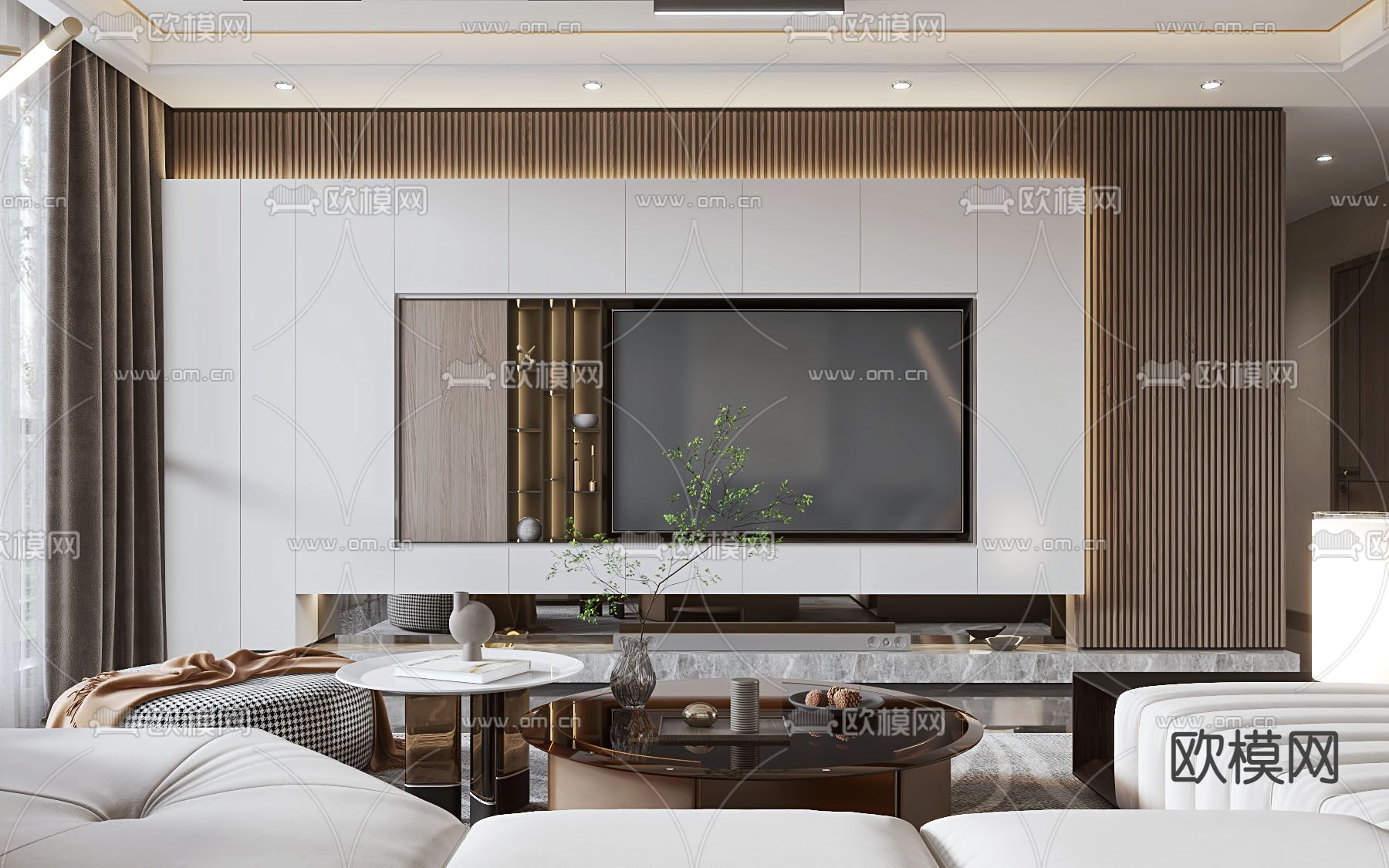现代轻奢客厅3d模型下载（渲染图2）