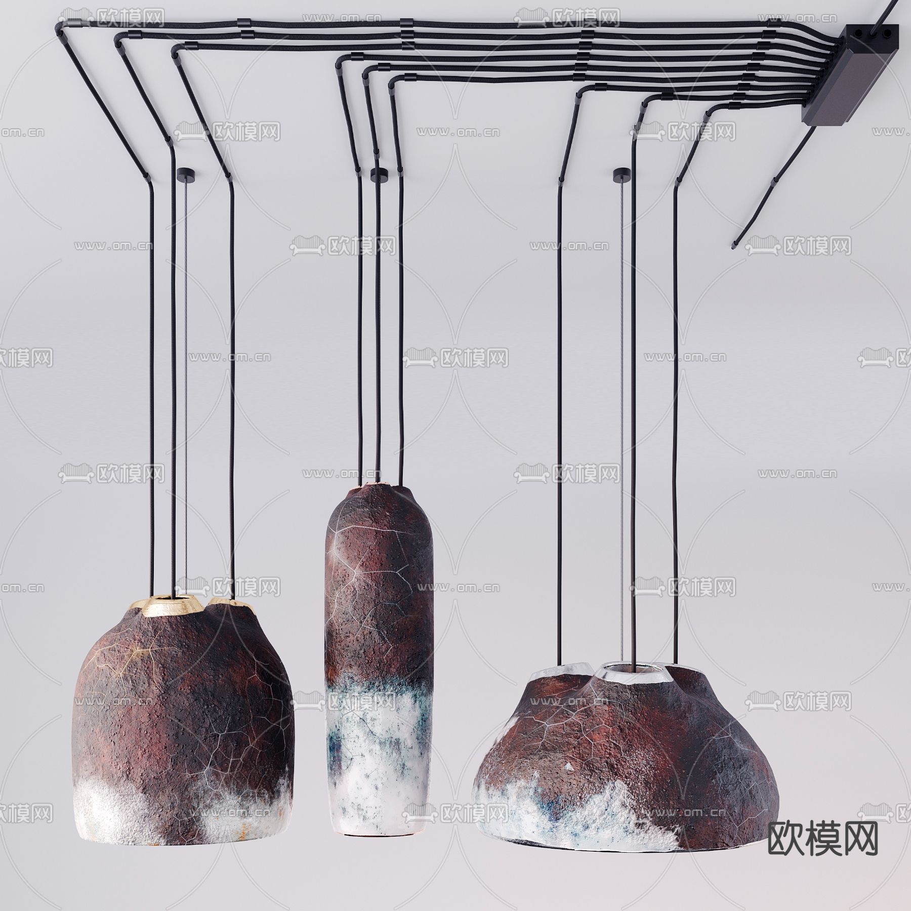 工业风陶艺裂纹吊灯3d模型下载（渲染图2）