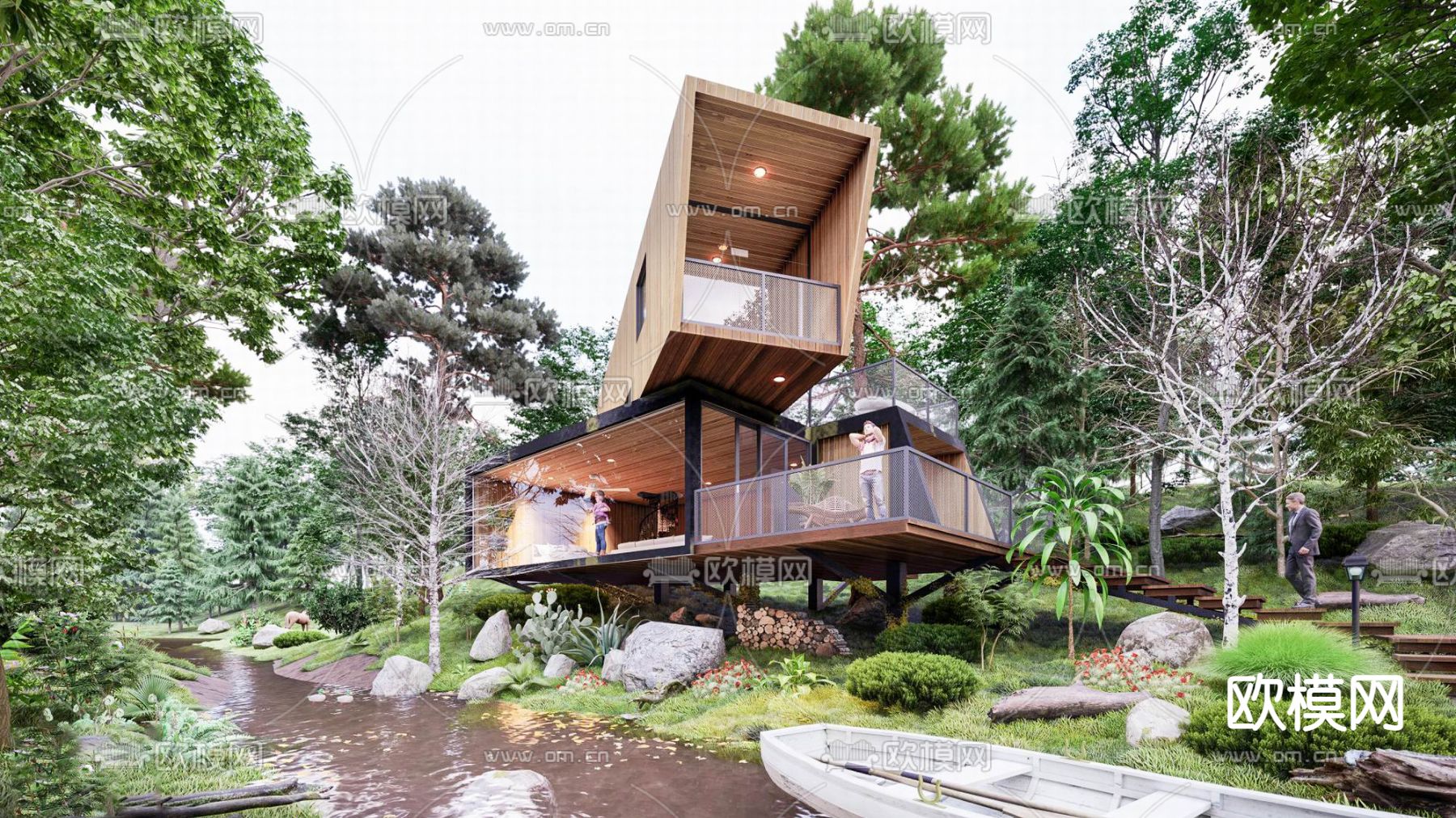 现代集装箱民宿su模型下载（渲染图2）