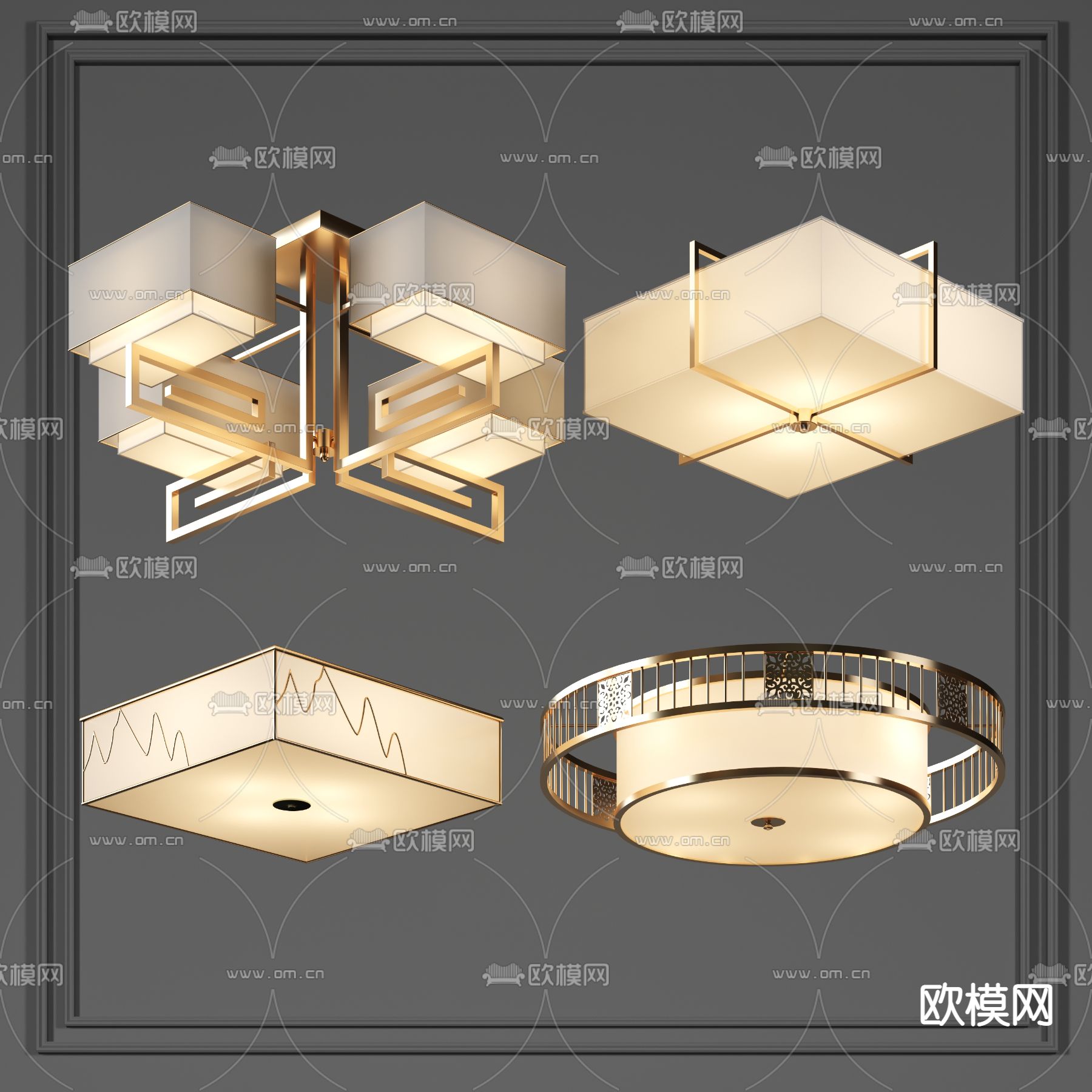 新中式金属吸顶灯3d模型下载