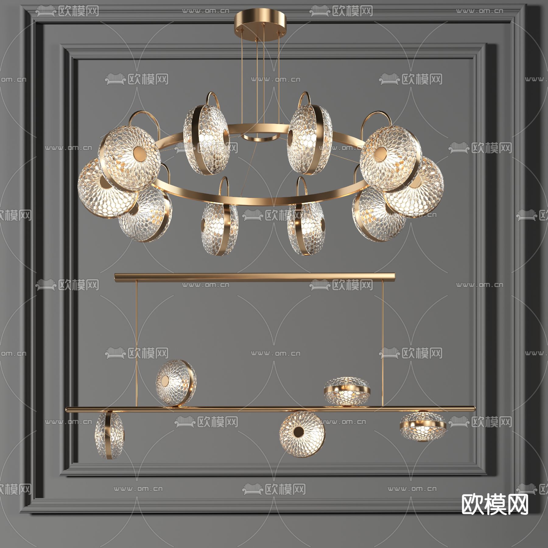 现代圆环水晶吊灯3d模型下载