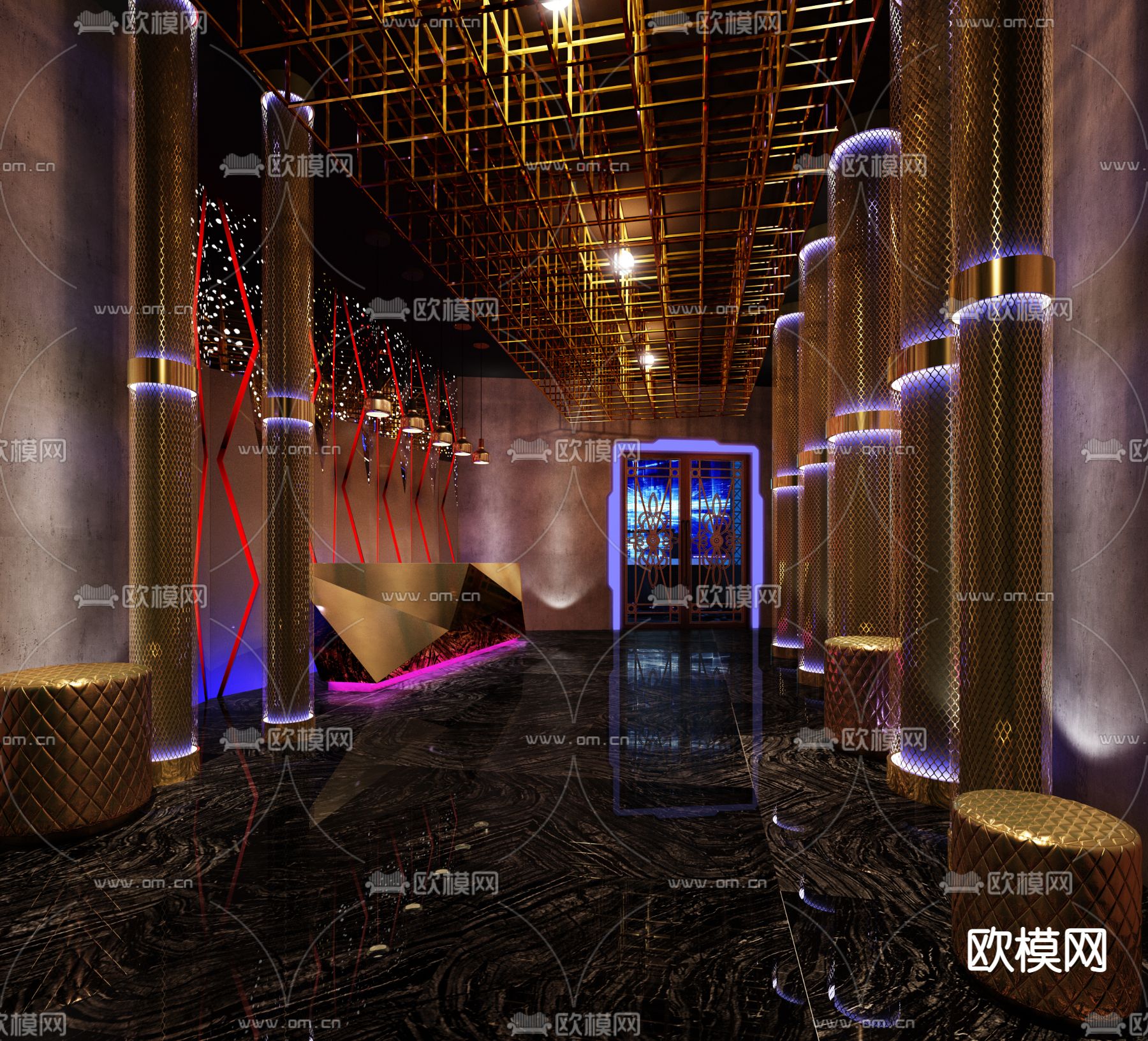 现代KTV走廊3d模型下载_ID11693298_3dmax免费模型-欧模网