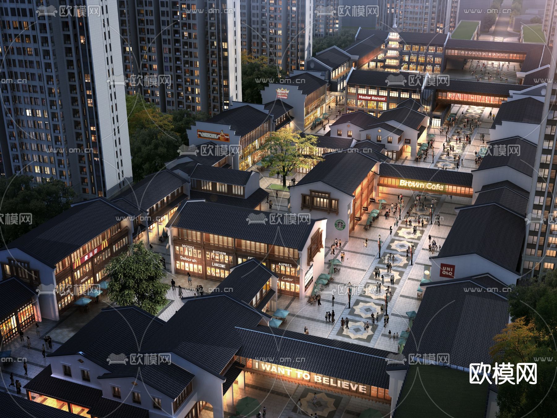 中式商业街su模型下载（渲染图1）