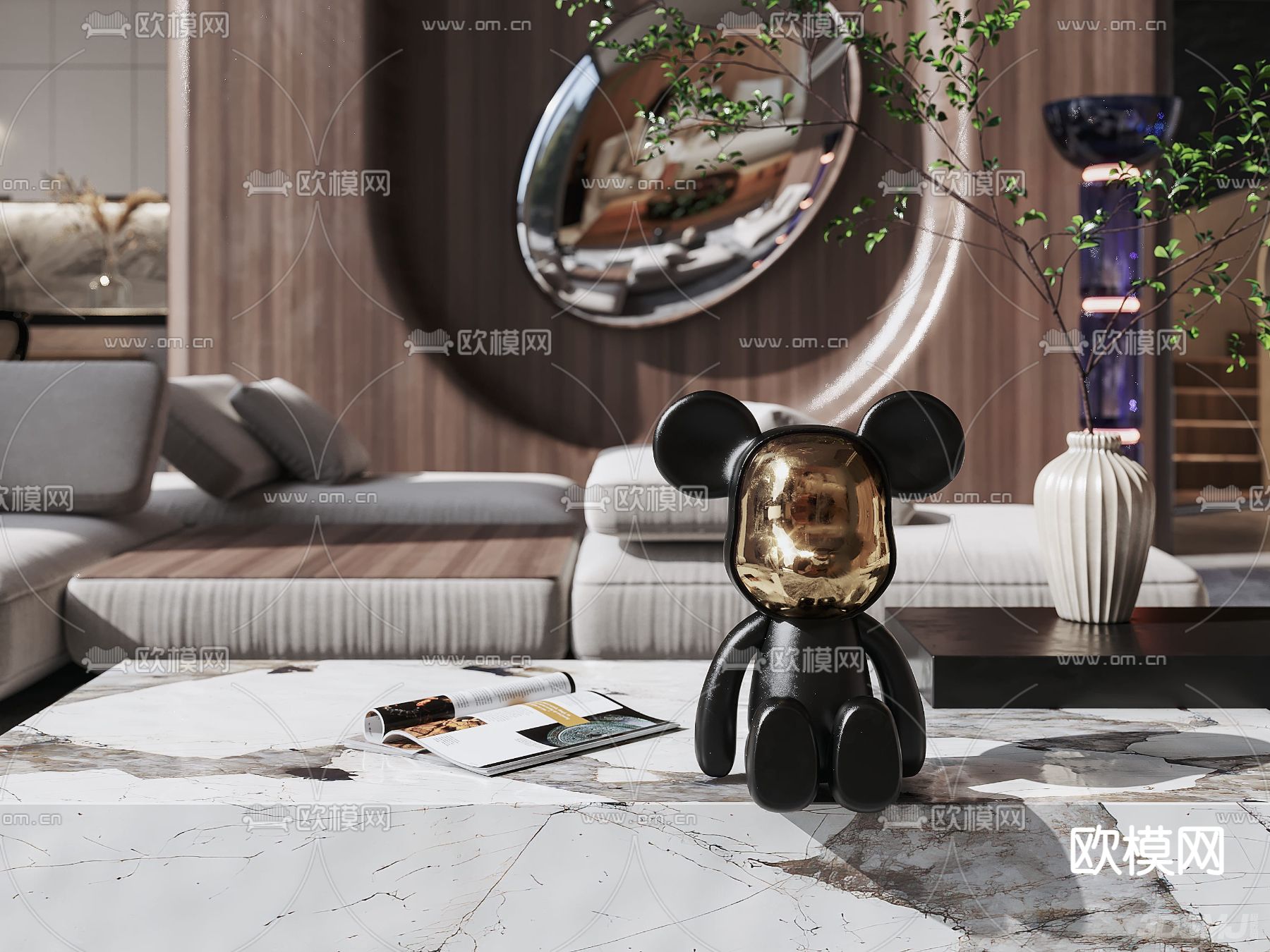 现代轻奢别墅客厅餐厅3d模型