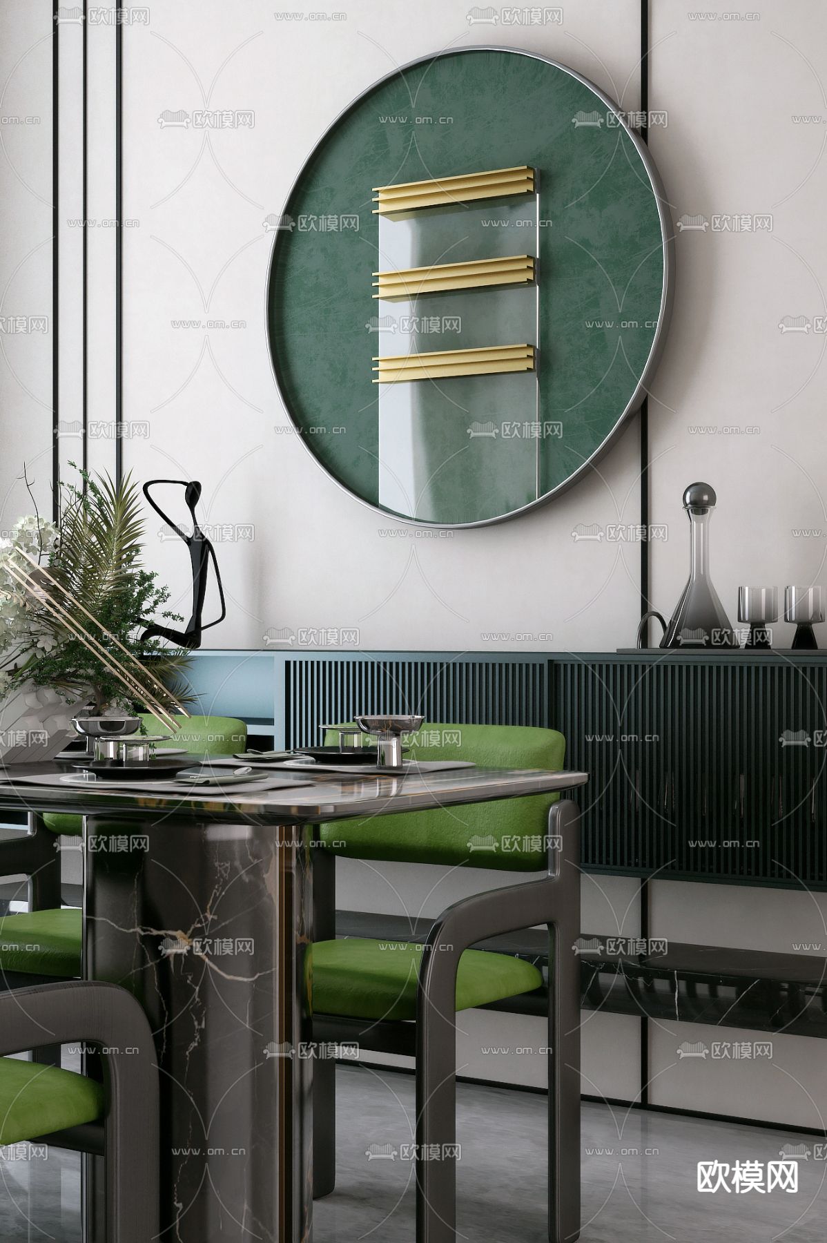 岳蒙设计 新中式餐厅3d模型下载（渲染图1）