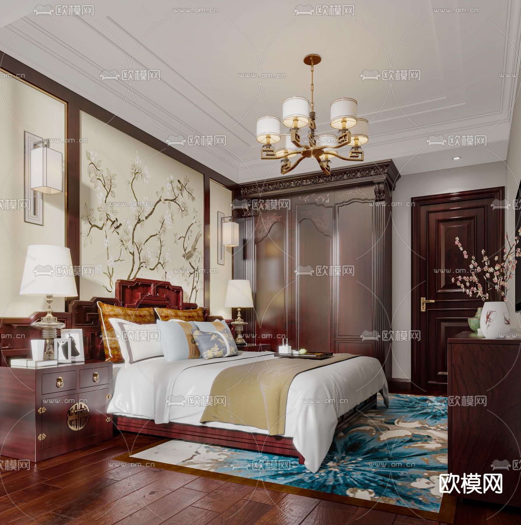 中式卧室主人房3d模型下载