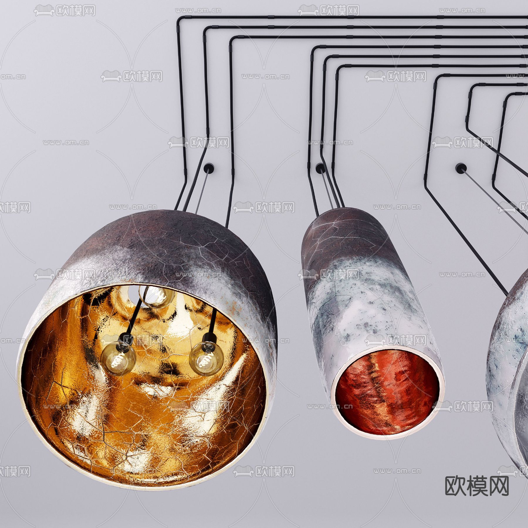 工业风陶艺裂纹吊灯3d模型下载（渲染图5）