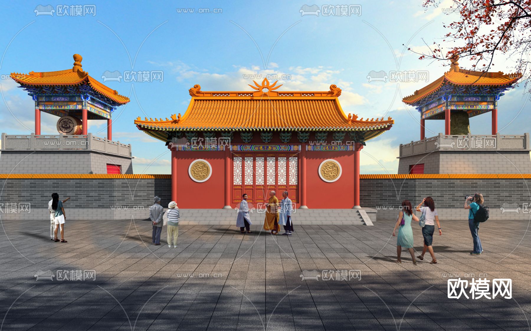 中式寺庙钟楼鼓楼3d模型