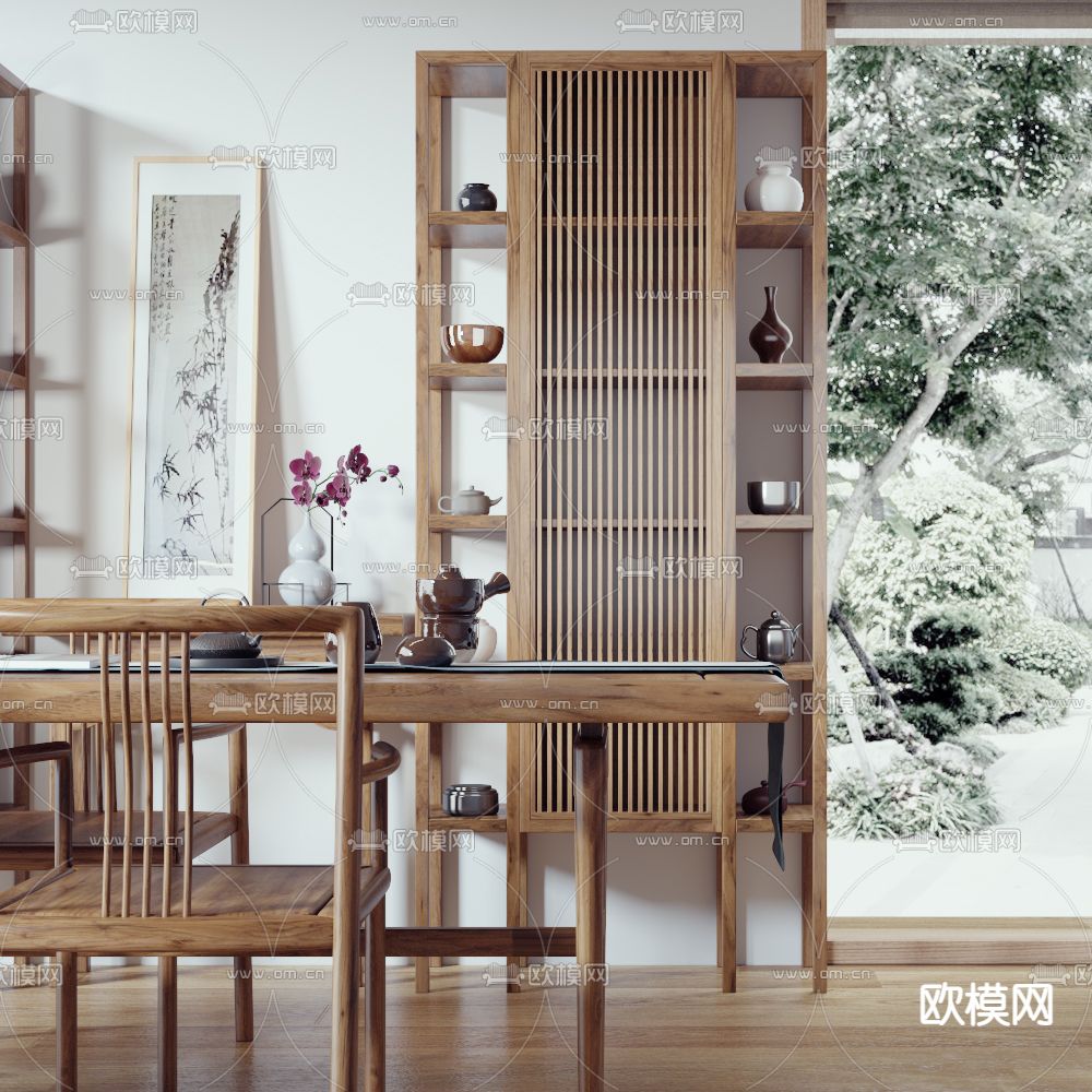 新中式茶室3d模型下载（渲染图5）