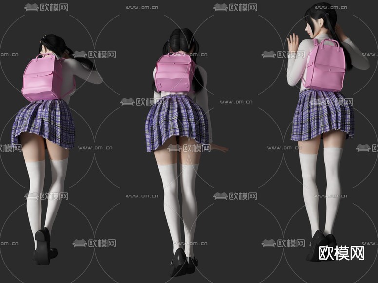 现代JK制服学生美女人物3d模型下载(渲染图2)