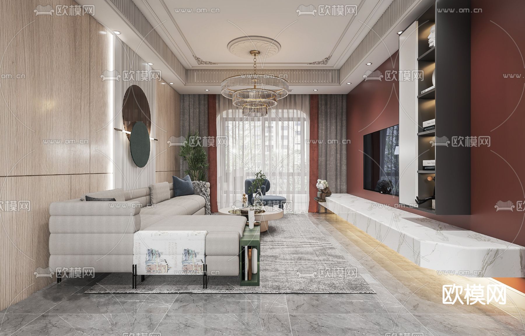 简欧客餐厅3d模型下载（渲染图2）