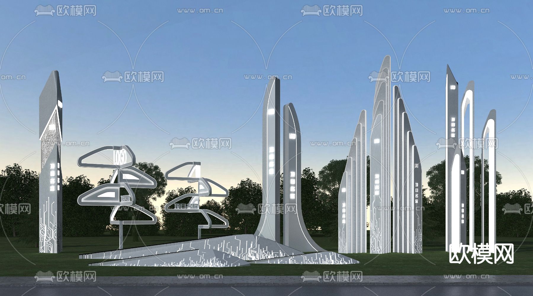 现代路标标识牌指示牌3d模型下载