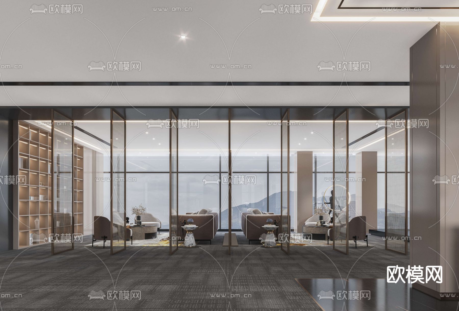 现代办公前台接待区3d模型下载（渲染图4）