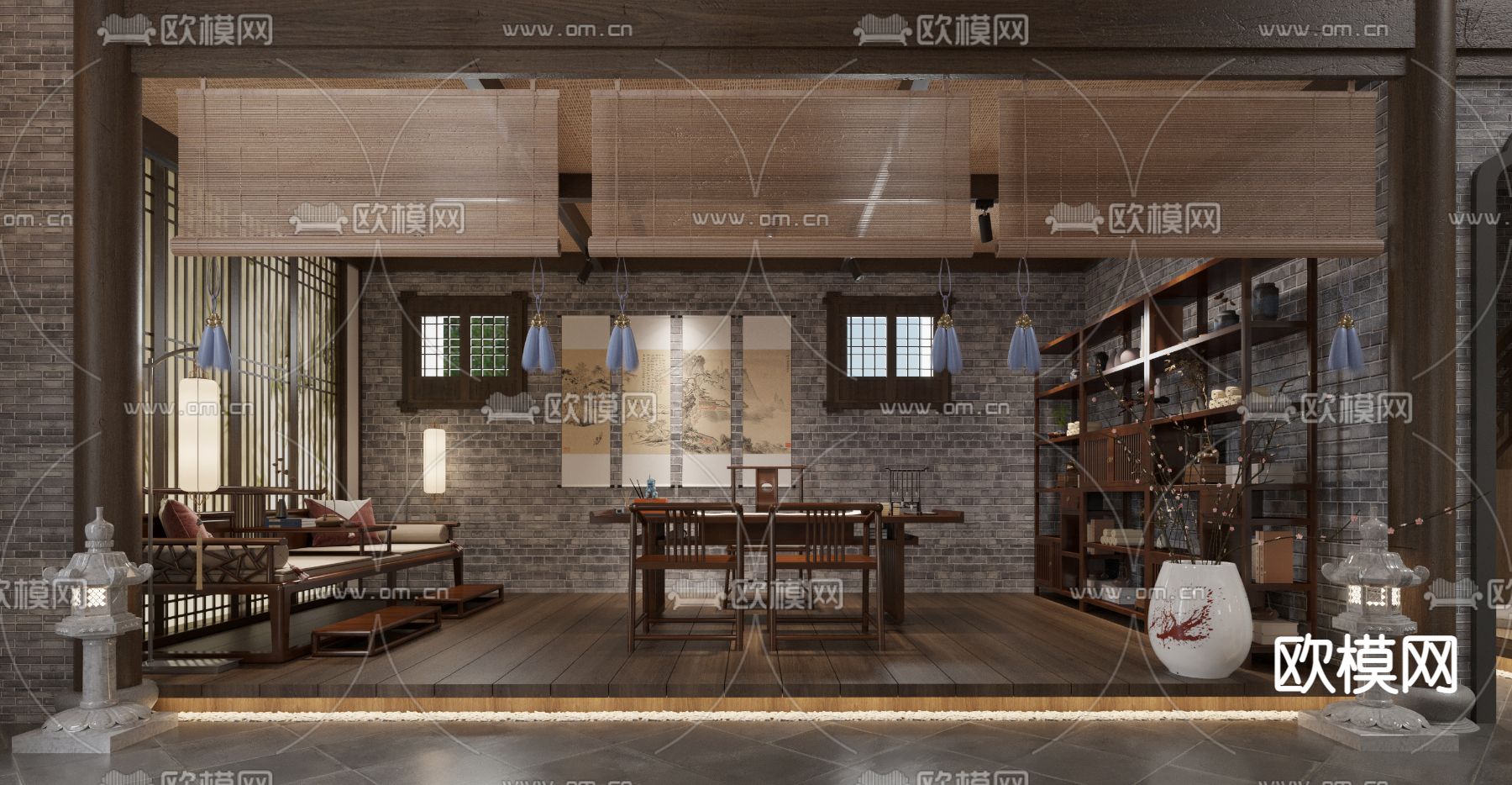 新中式茶馆茶楼3d模型下载（渲染图3）