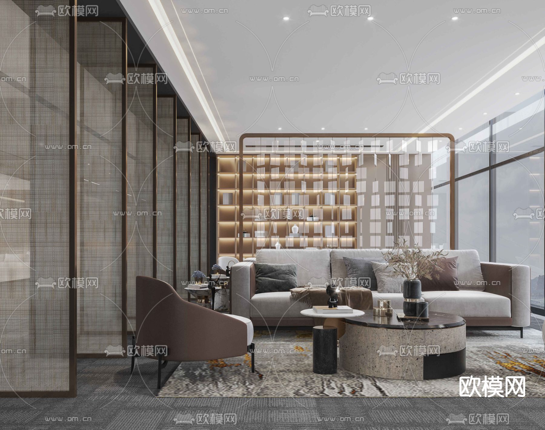 现代办公前台接待区3d模型下载（渲染图3）