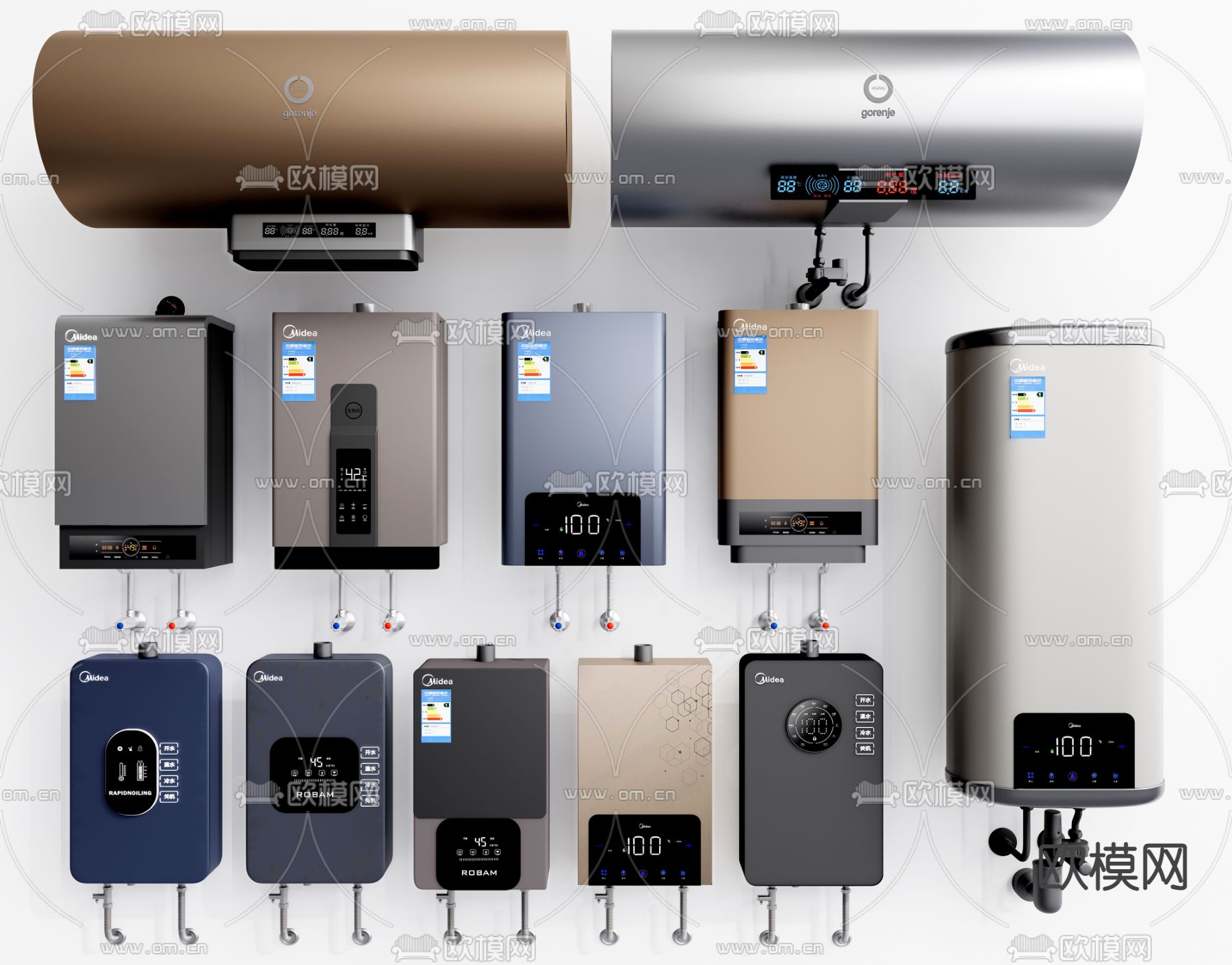 现代热水器燃气热水器电热水器su模型