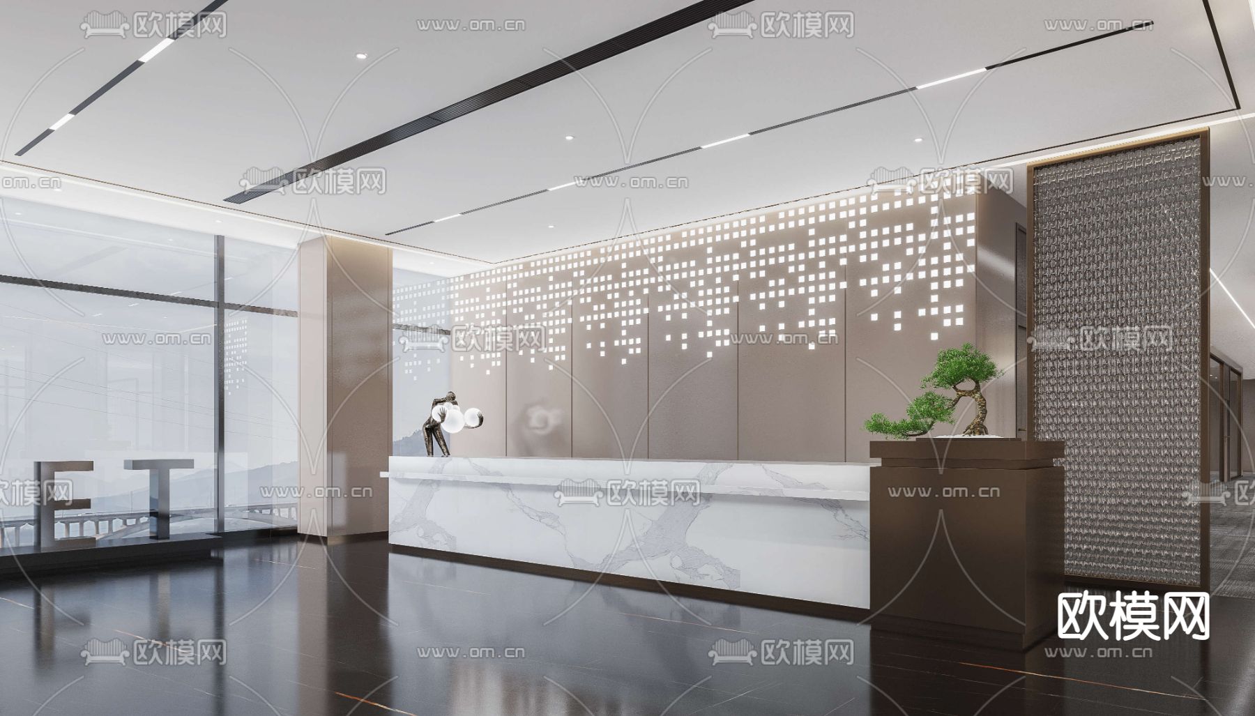 现代办公前台接待区3d模型下载（渲染图2）