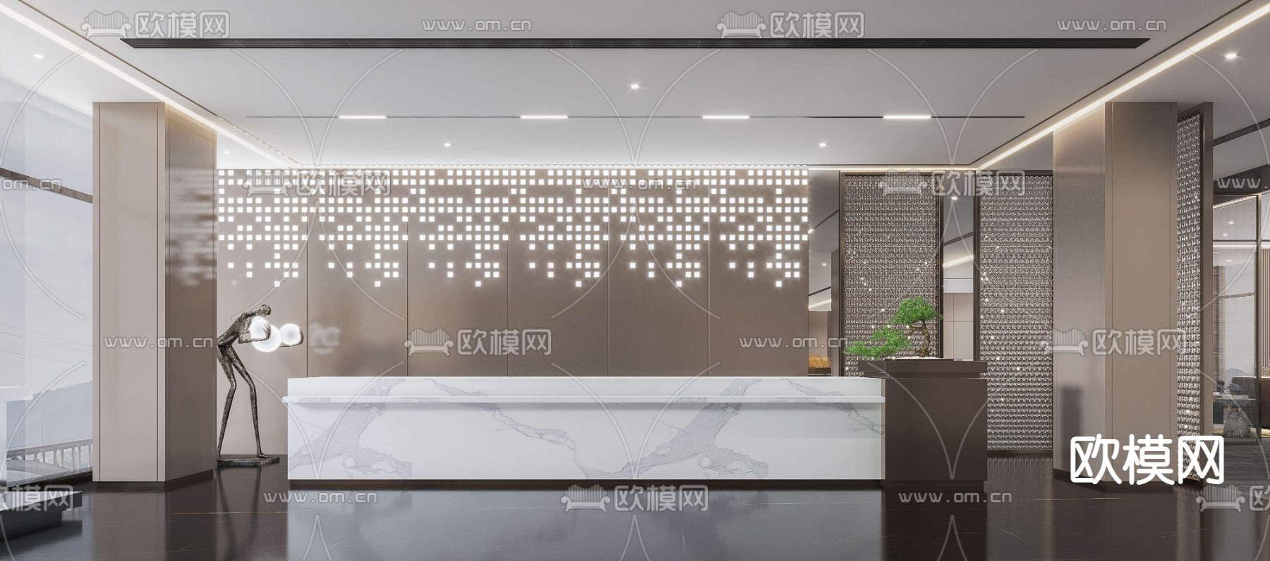 现代办公前台接待区3d模型下载（渲染图1）