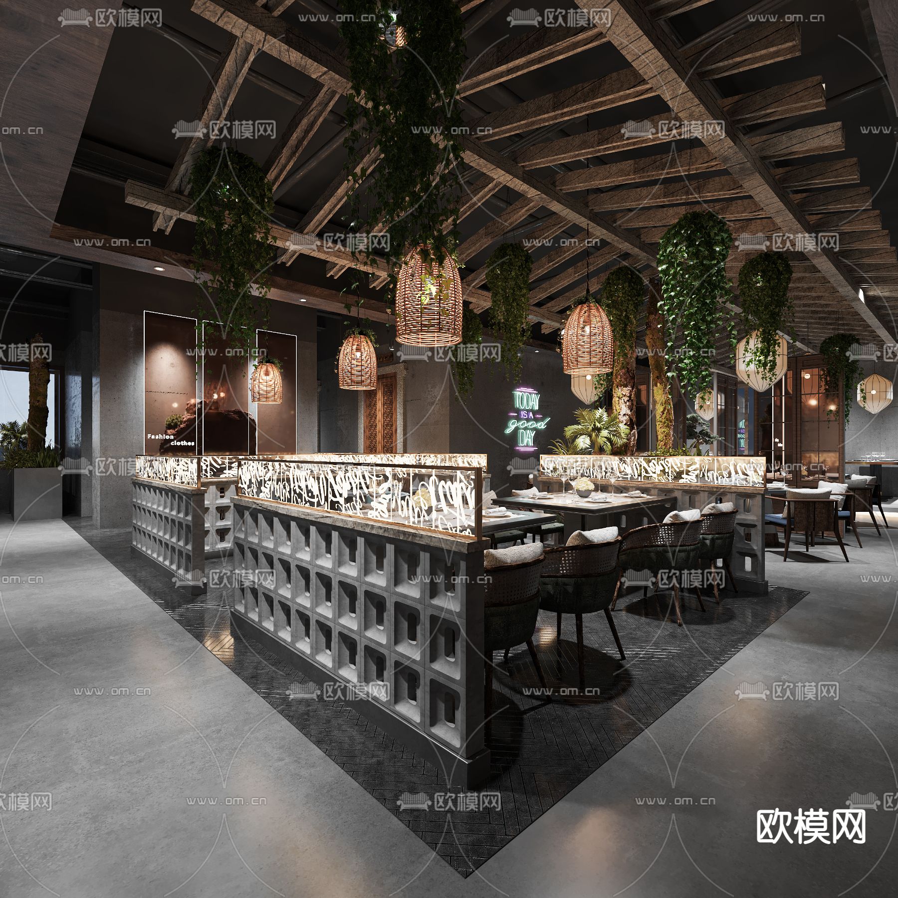 侘寂风火锅店3d模型下载（渲染图4）