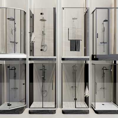  现代淋浴间淋浴隔断淋浴玻璃门su模型 