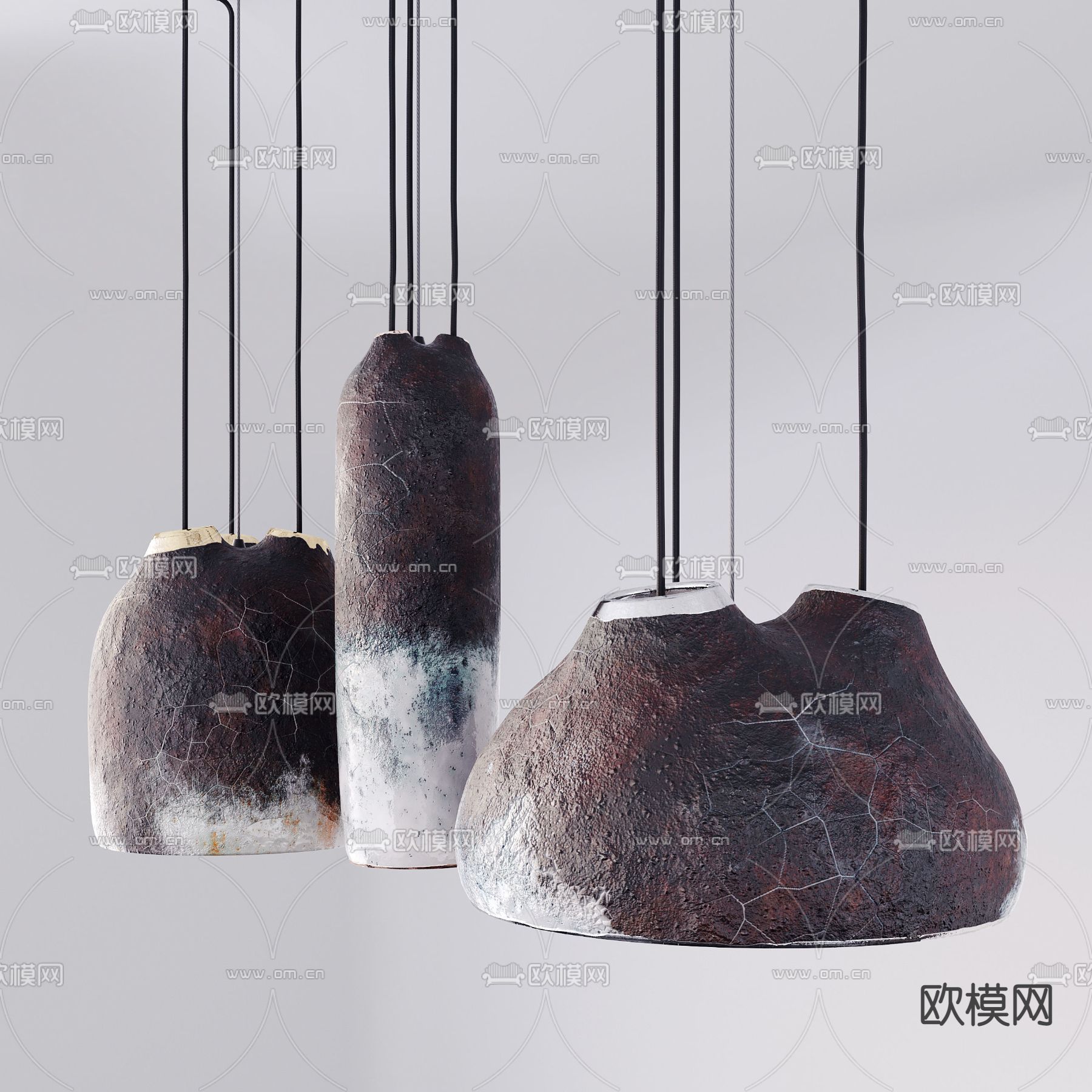 工业风陶艺裂纹吊灯3d模型下载（渲染图3）
