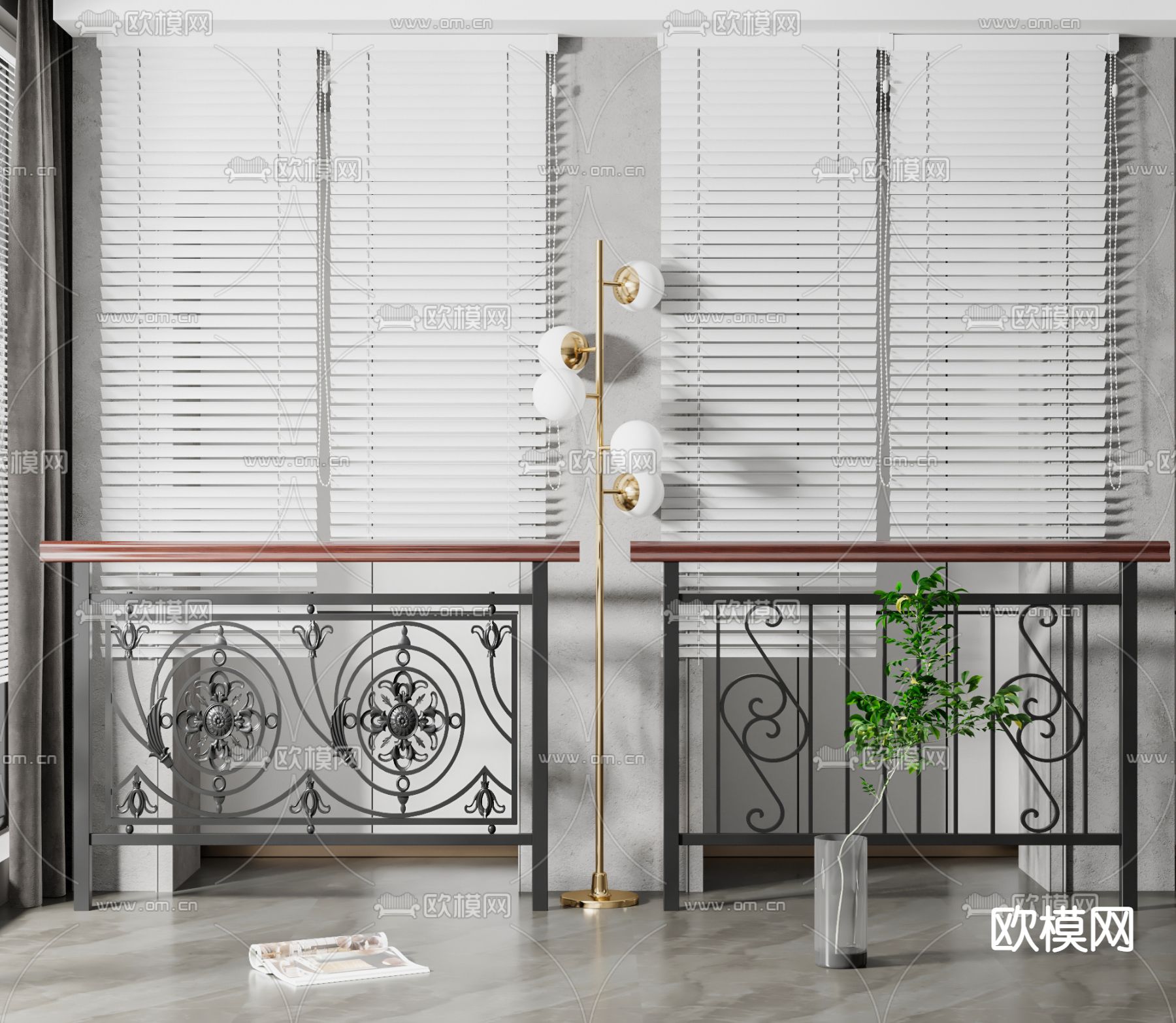 简欧铁艺护栏3d模型下载