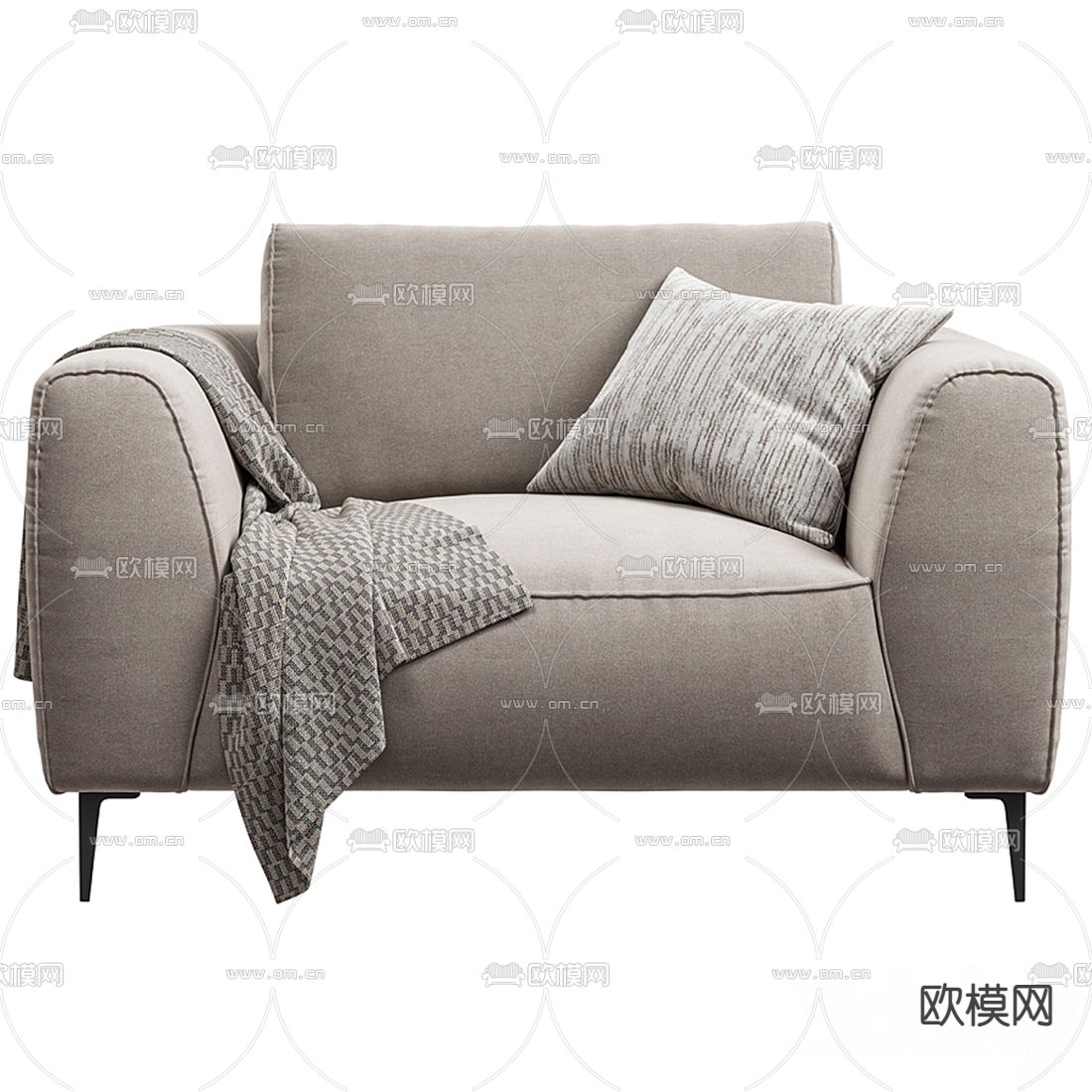 现代布艺单人沙发3d模型下载（渲染图5）