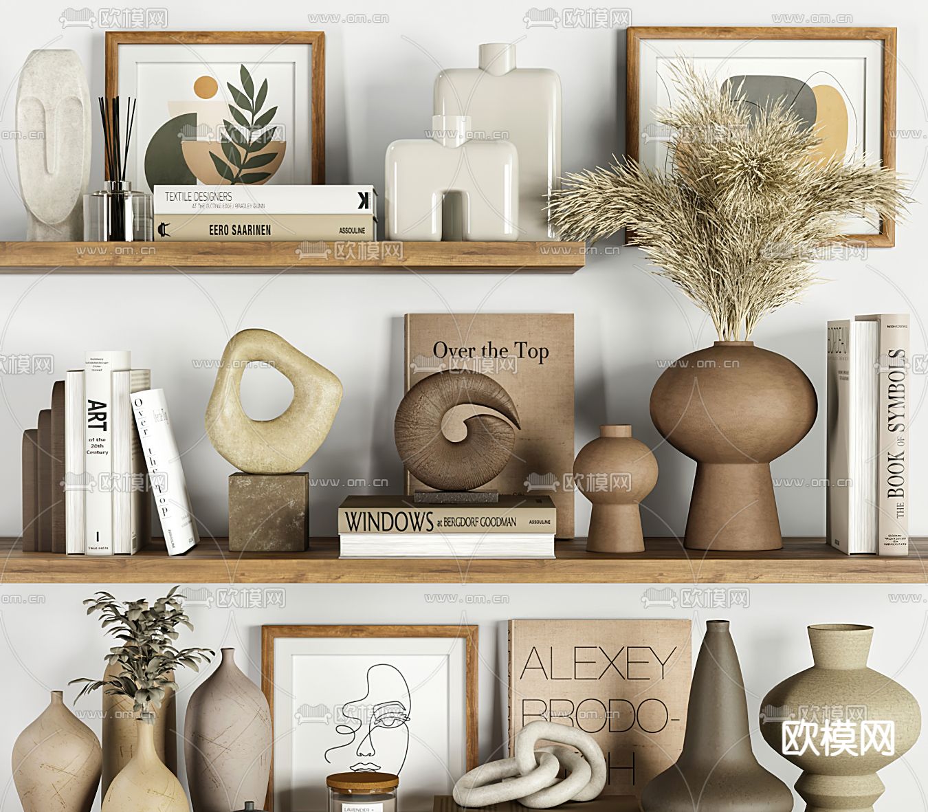 现代书籍雕塑饰品摆件3d模型下载（渲染图1）