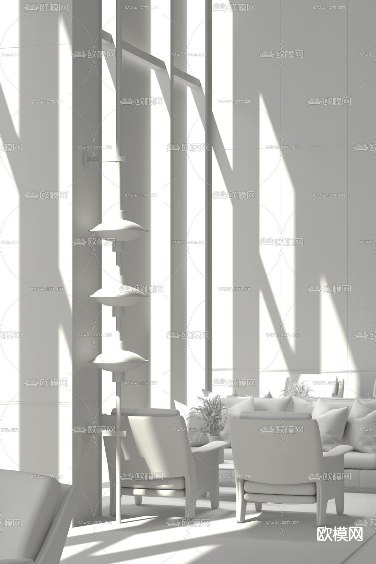 李益中设计 现代售楼处洽谈区3d模型下载（渲染图2）