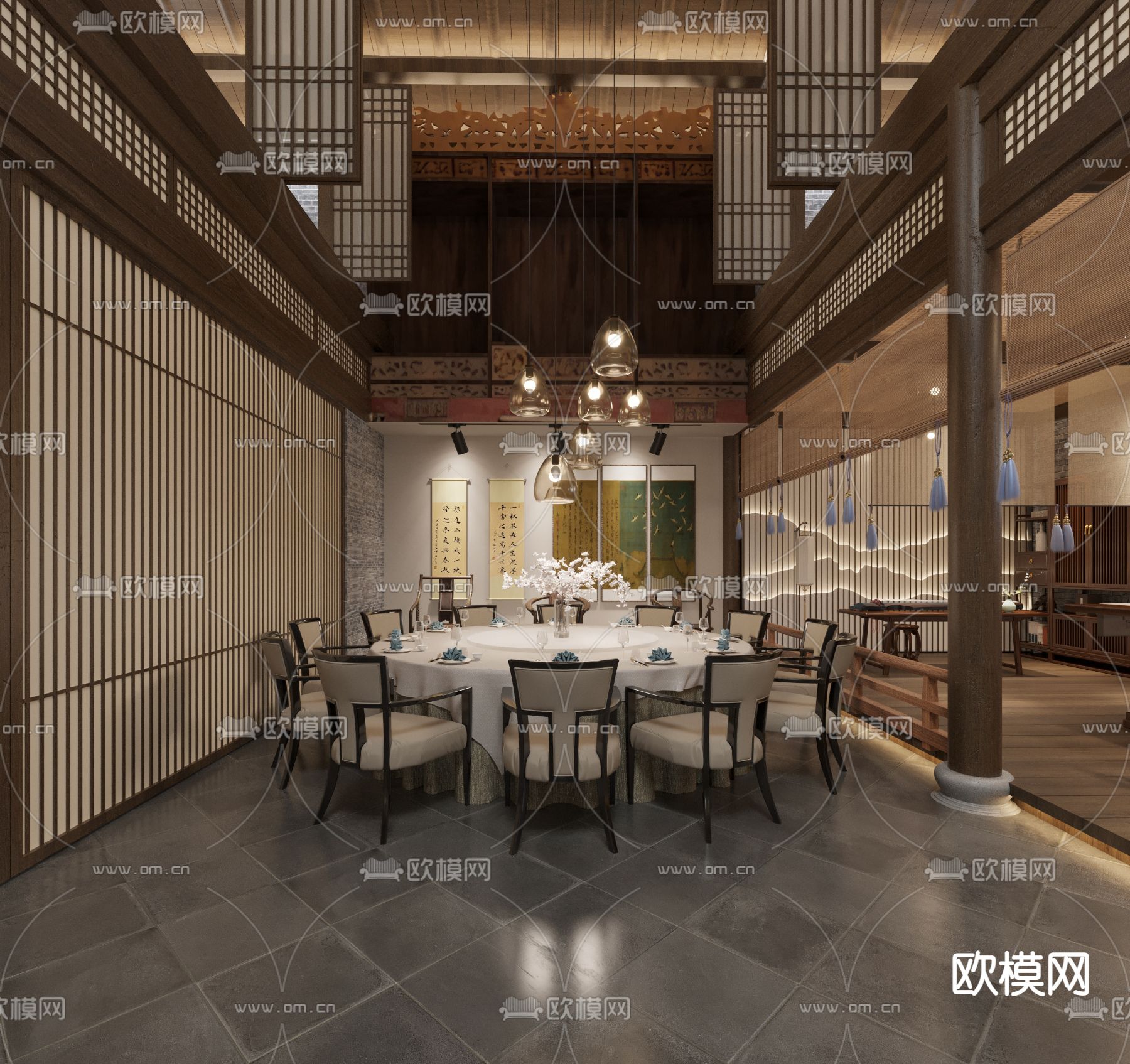 新中式茶馆茶楼3d模型下载（渲染图5）