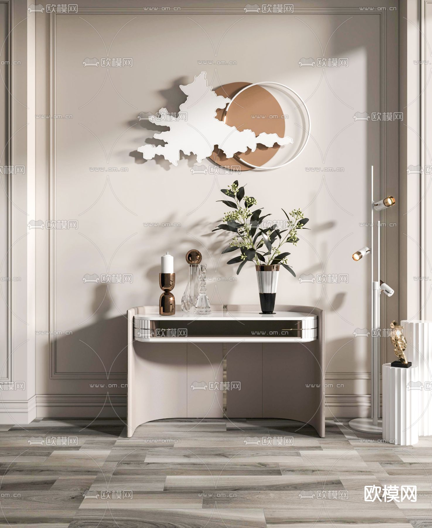 现代轻奢玄关柜su模型下载（渲染图1）